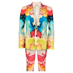 ALEXANDER MCQUEEN SS 20 Size 42 Multi-Color Print Wool Silk Notch Lapel Suit