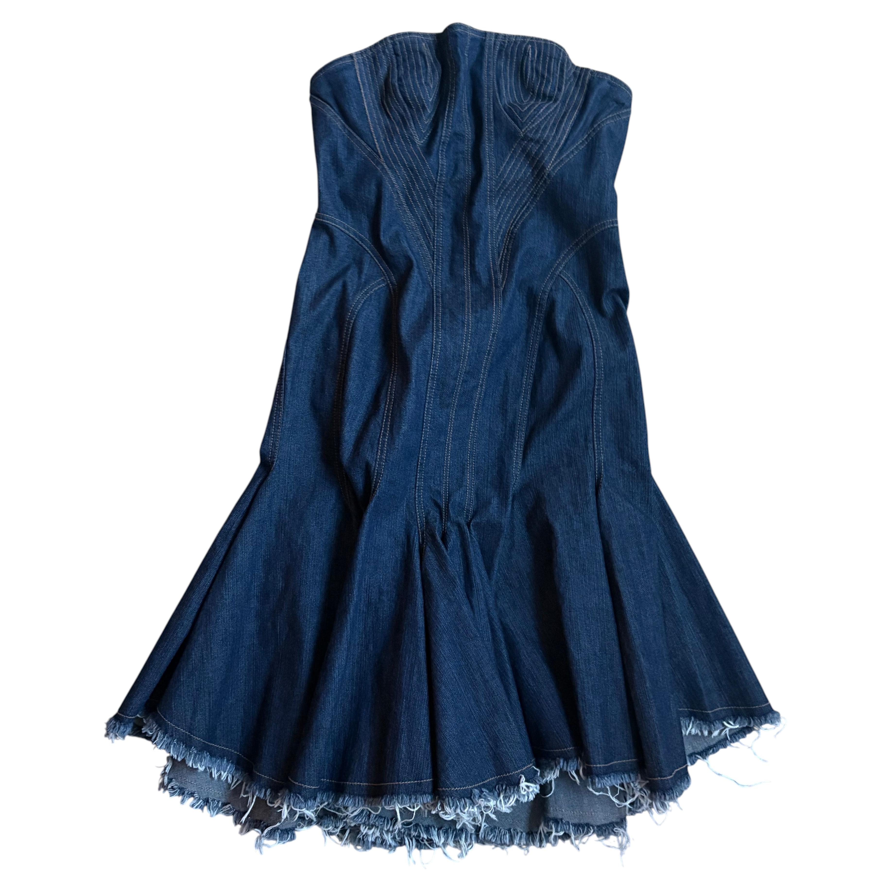 Alexander McQueen SS 2004 Strapless Denim Dress For Sale