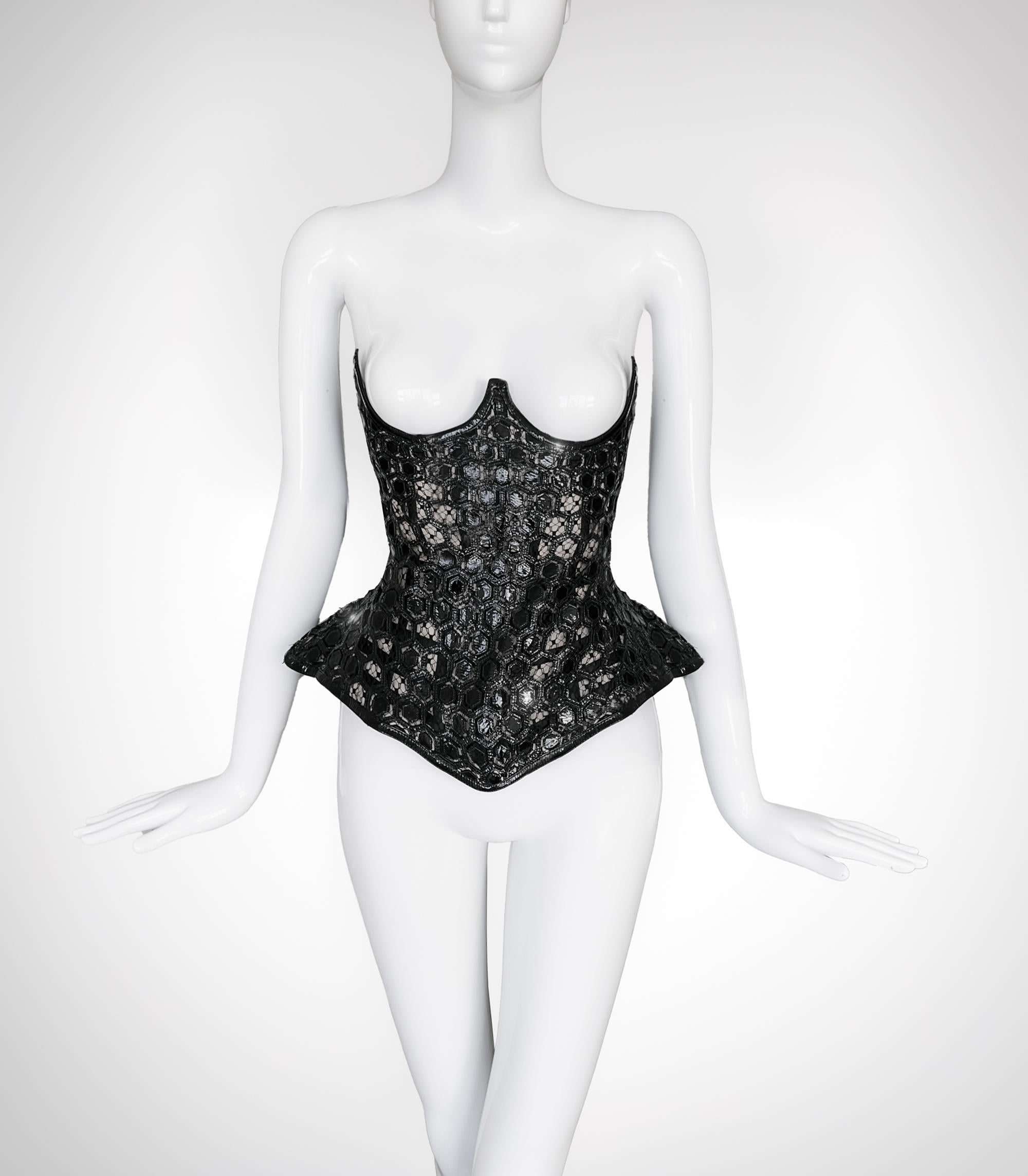 Alexander McQueen SS 2013 Black Honeycomb Corset Runway Bustier 8