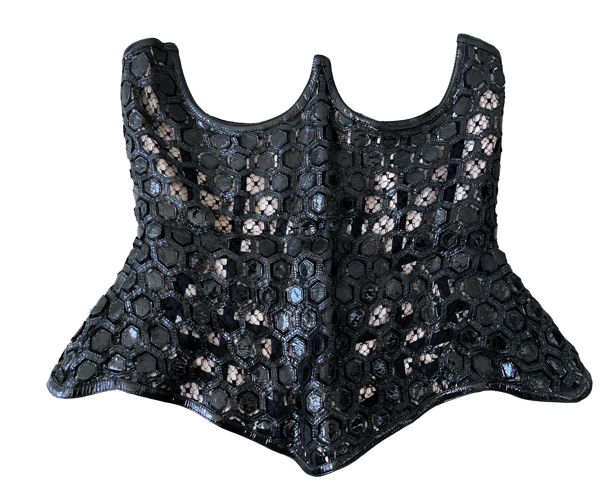 Women's Alexander McQueen SS 2013 Black Honeycomb Corset Runway Bustier
