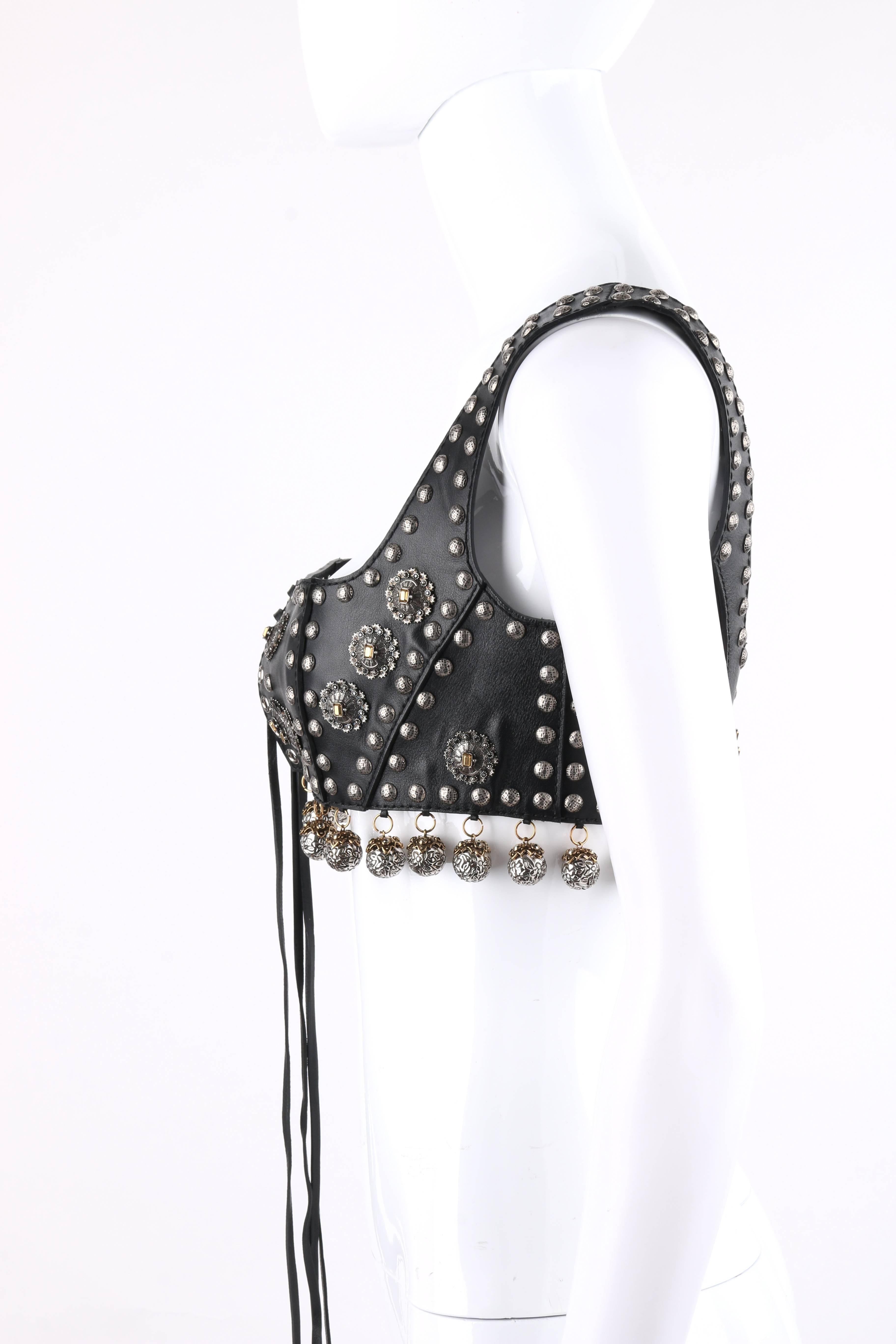 ALEXANDER McQUEEN S/S 2015 Black Nappa Leather Studded Lace Up Bra Top Bustier 1