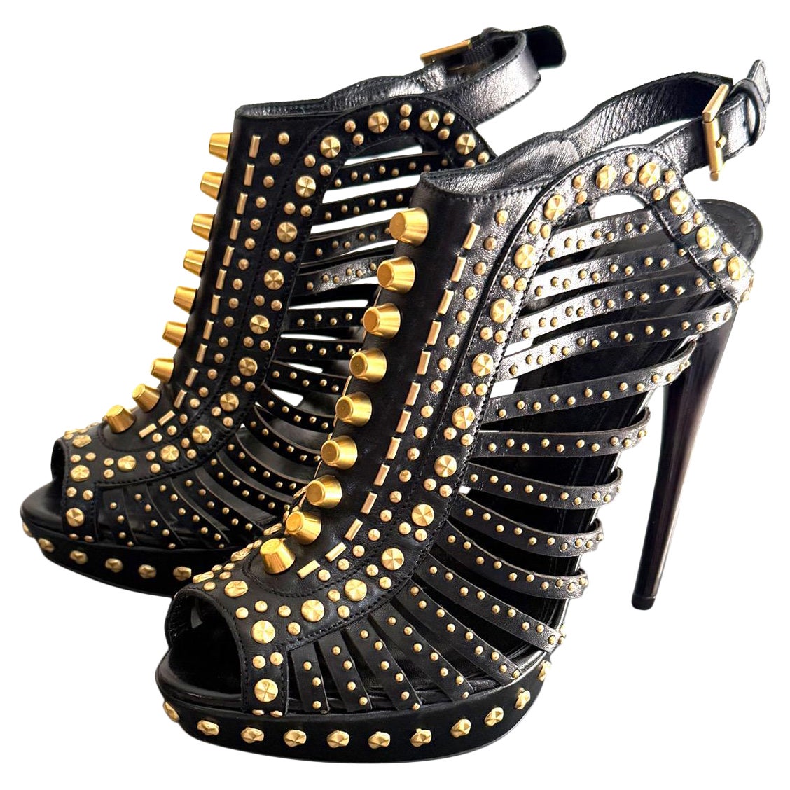 Alexander McQueen SS12 "Maxima" Sandali con gabbia borchiata Taglia 39 in vendita