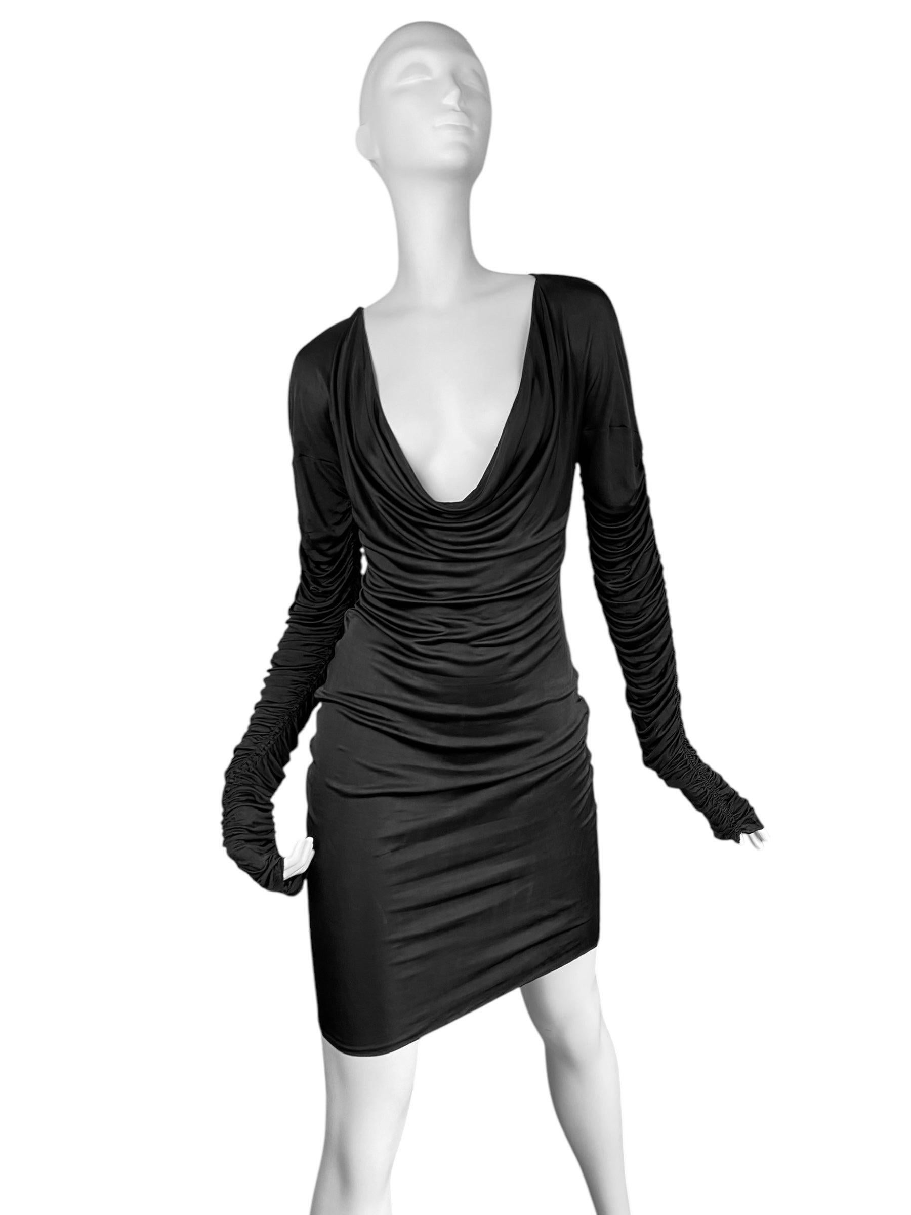 Black ALEXANDER MCQUEEN ss1996 «THE HUNGER» BLACK RUCHED SLEEVES DRAPED DRESS