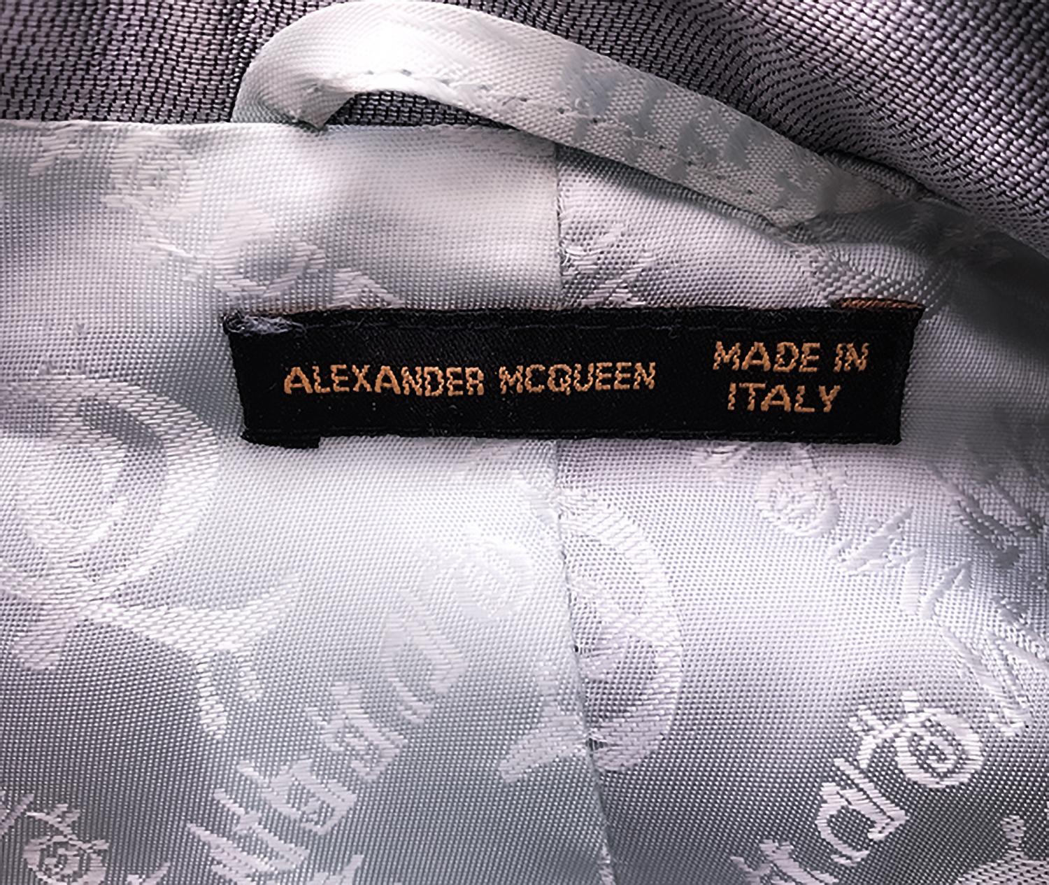 Alexander McQueen SS1999 Silver Silk Suit Blazer Embroidered Illusion Ivy Leaf  For Sale 7