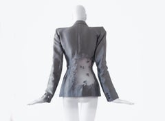 Alexander McQueen SS1999 Silver Silk Suit Blazer Embroidered Illusion Ivy Leaf