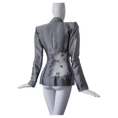 Alexander McQueen SS1999 Silver Silk Suit Blazer Embroidered Illusion Ivy Leaf 