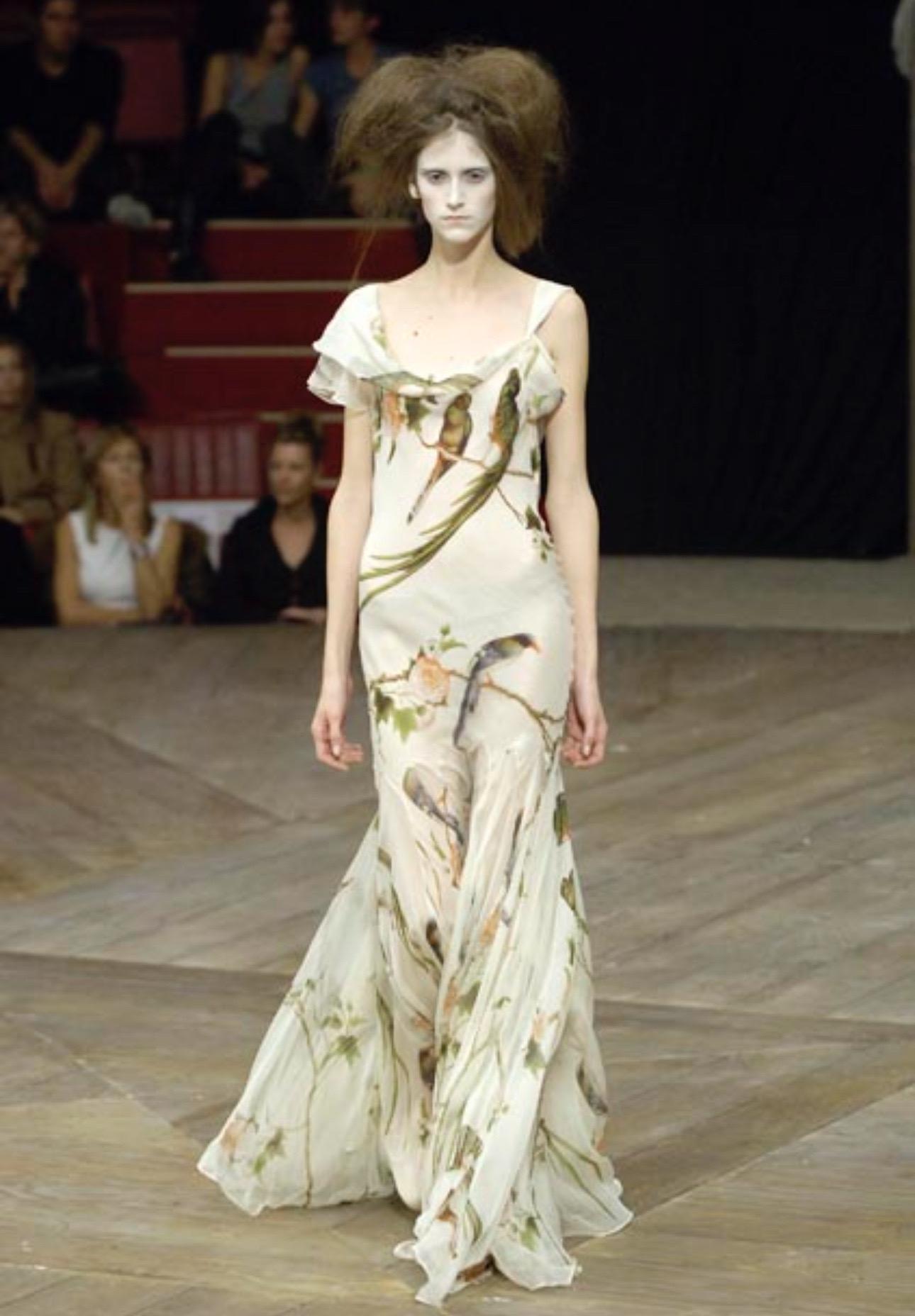 Beige ALEXANDER MCQUEEN ss2007 « SARABANDE » BEIGE SILK BIRDS PRINT TANK TOP