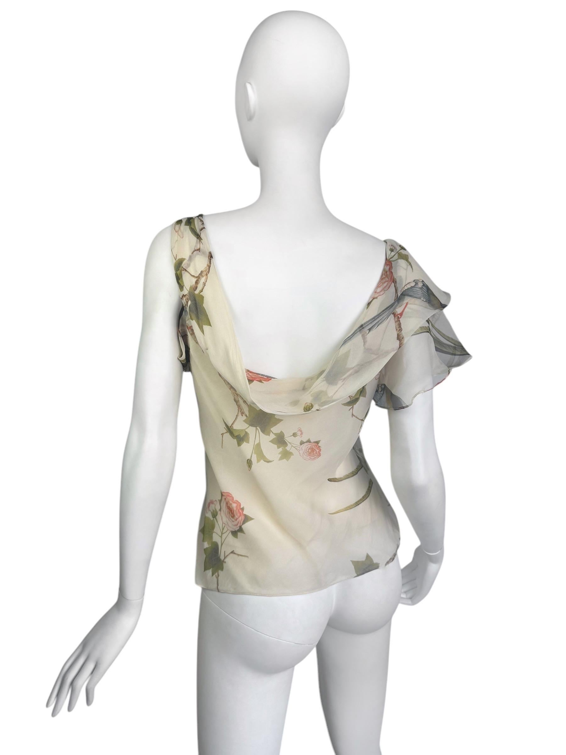 ALEXANDER MCQUEEN ss2007 « SARABANDE » BEIGE SILK BIRDS PRINT TANK TOP In Good Condition In PARIS, FR