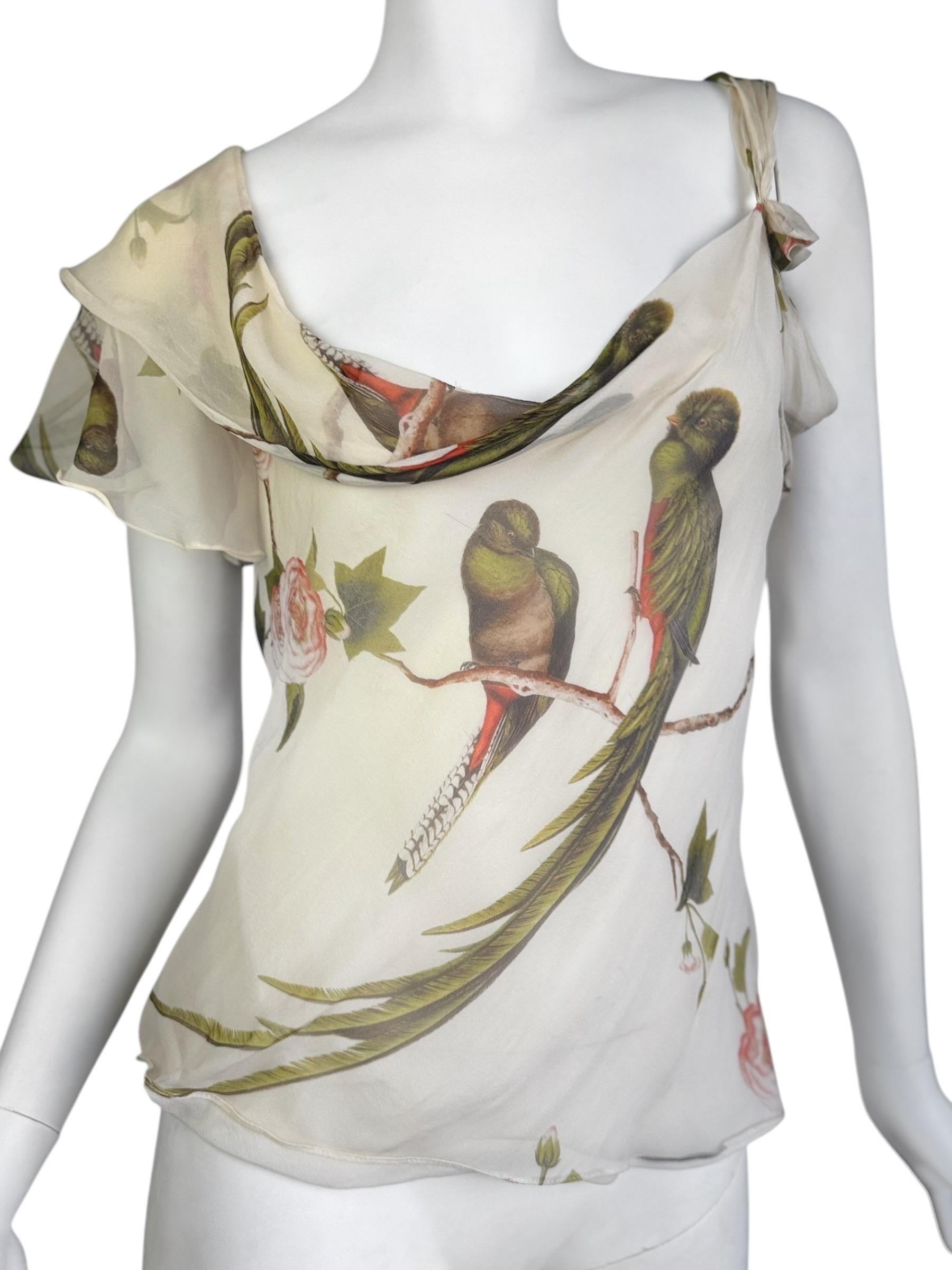 Women's ALEXANDER MCQUEEN ss2007 « SARABANDE » BEIGE SILK BIRDS PRINT TANK TOP