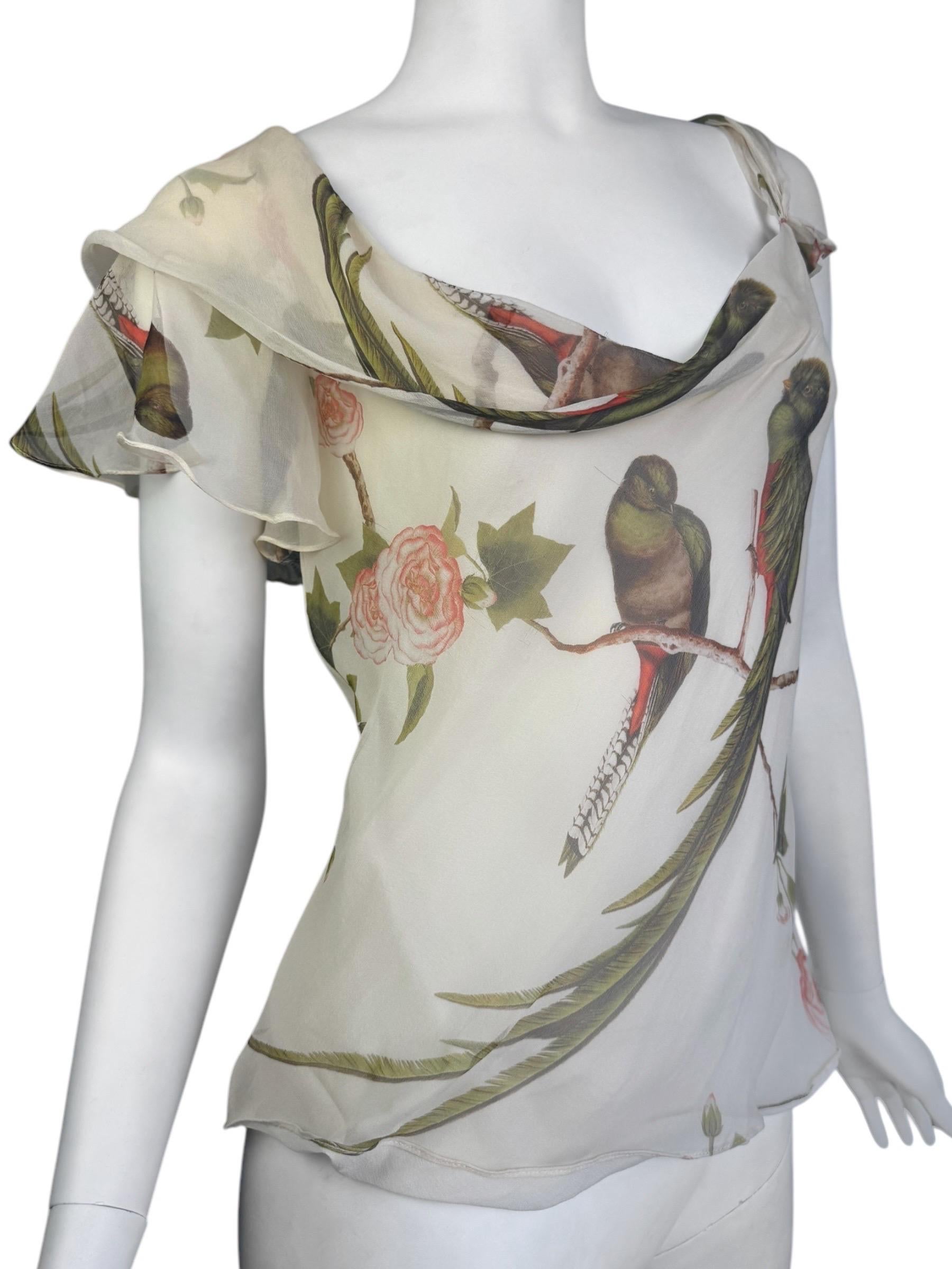ALEXANDER MCQUEEN ss2007 « SARABANDE » BEIGE SILK BIRDS PRINT TANK TOP 1