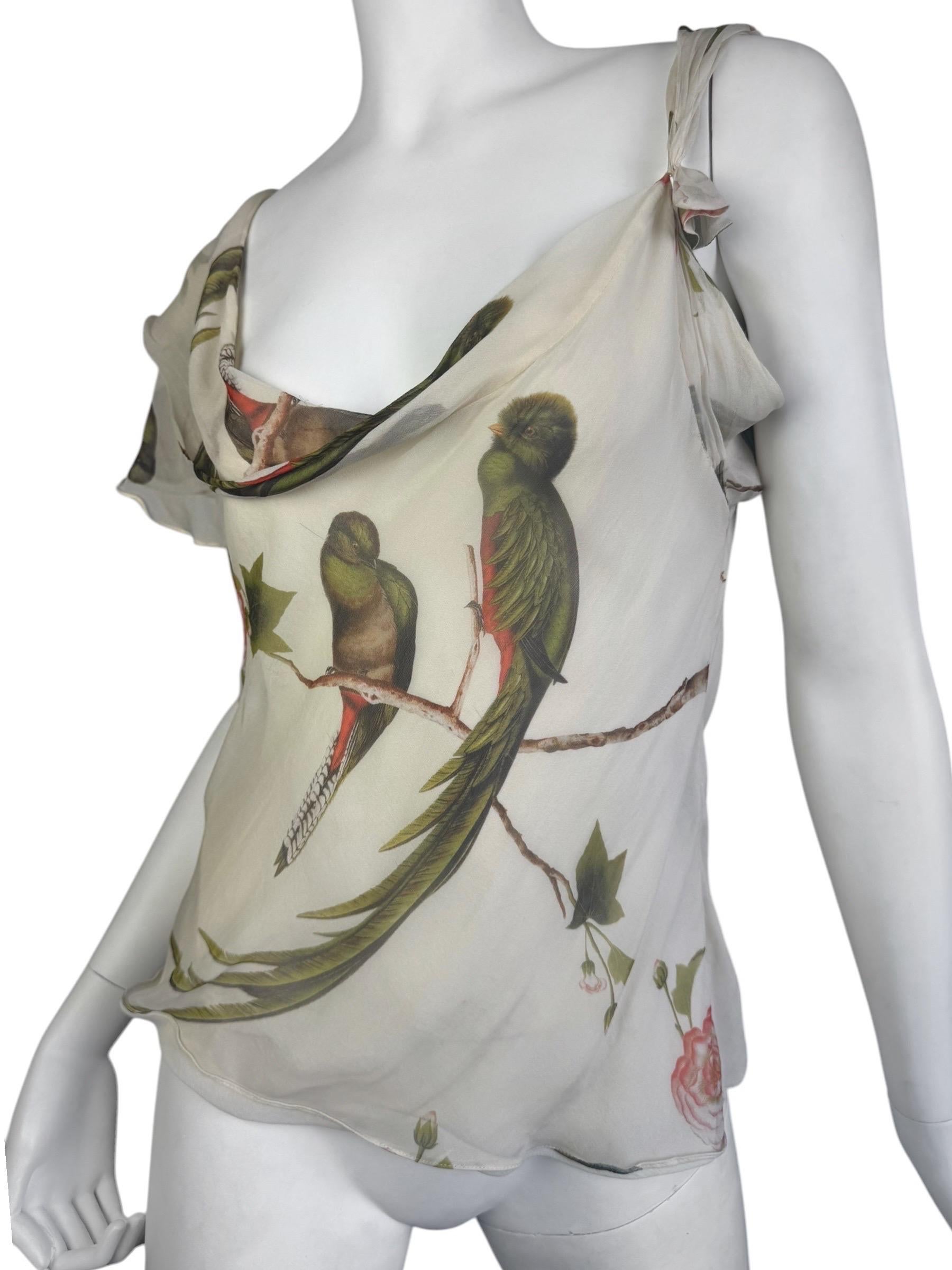 ALEXANDER MCQUEEN ss2007 « SARABANDE » BEIGE SILK BIRDS PRINT TANK TOP 3