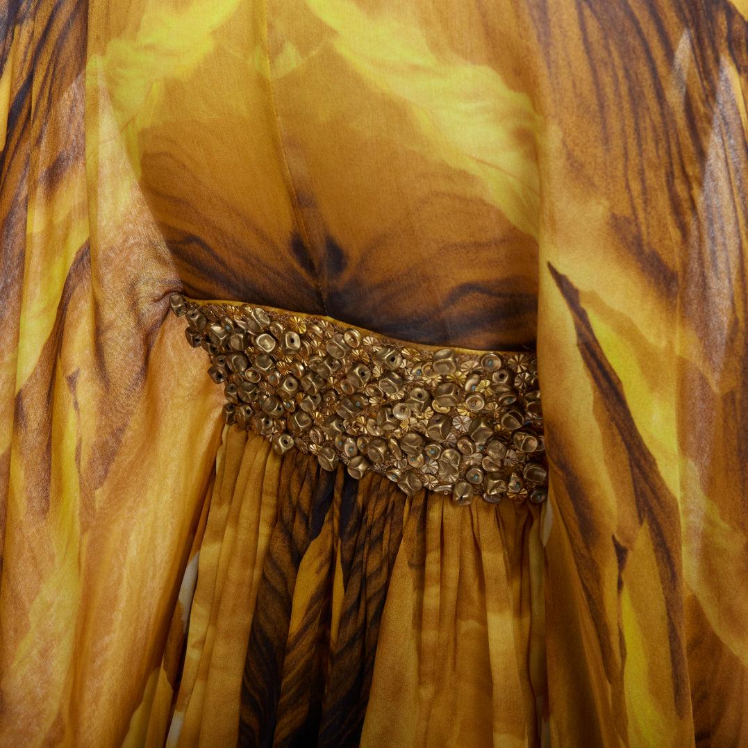 ALEXANDER MCQUEEN SS2011 Runway yellow gold embellished kaftan dress IT38 XS For Sale 6