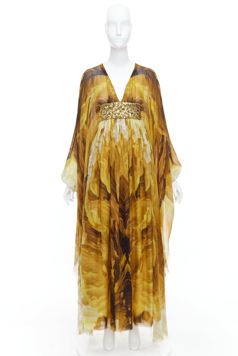 ALEXANDER MCQUEEN SS2011 Runway yellow gold embellished kaftan dress IT38  XS For Sale at 1stDibs