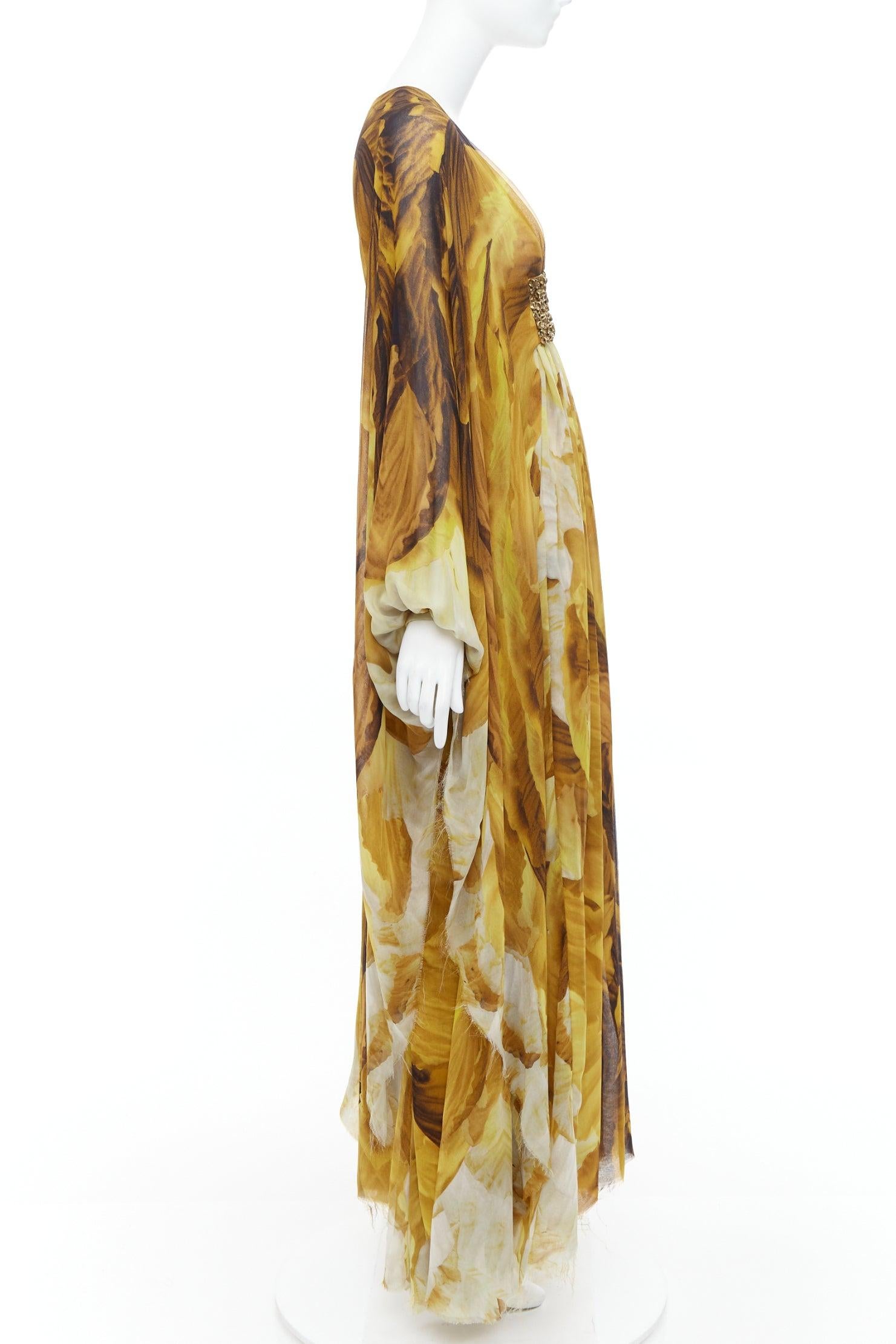 ALEXANDER MCQUEEN SS2011 Runway yellow gold embellished kaftan dress IT38 XS In New Condition For Sale In Hong Kong, NT