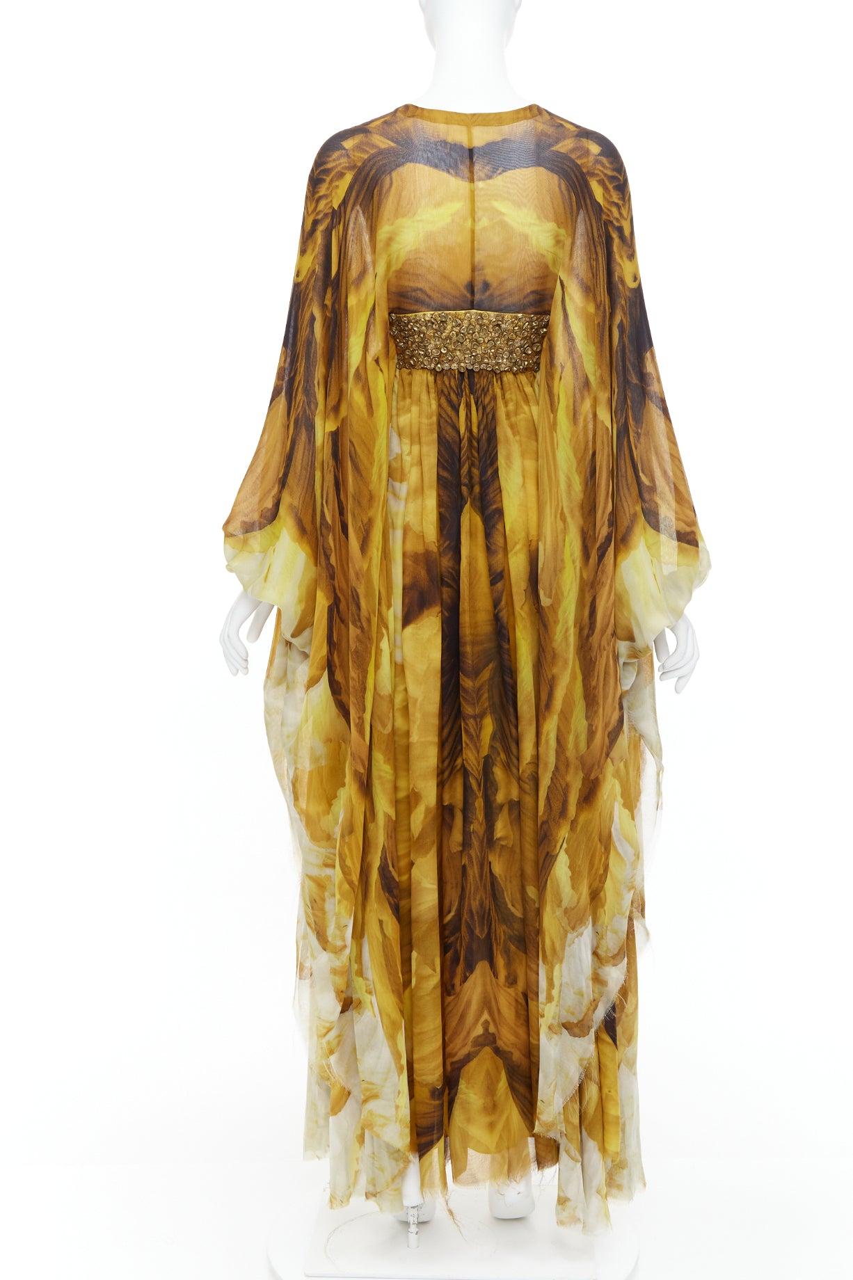Women's ALEXANDER MCQUEEN SS2011 Runway yellow gold embellished kaftan dress IT38 XS For Sale
