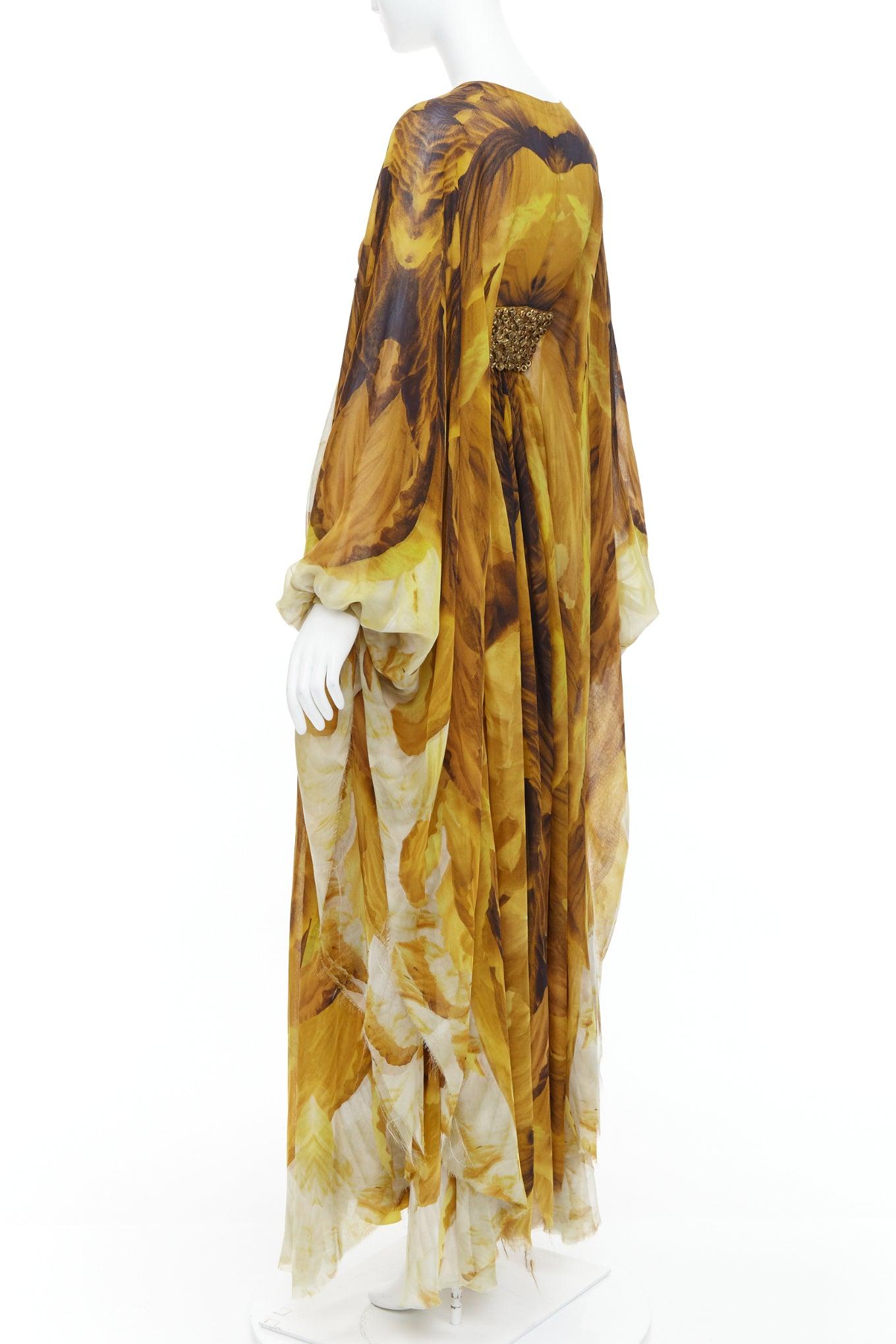 ALEXANDER MCQUEEN SS2011 Runway yellow gold embellished kaftan dress IT38 XS For Sale 1
