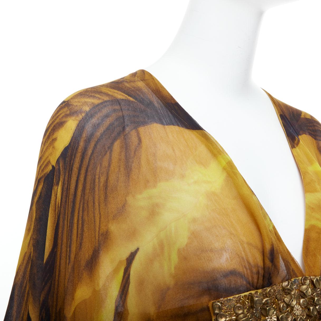 ALEXANDER MCQUEEN SS2011 Runway yellow gold embellished kaftan dress IT38 XS For Sale 3