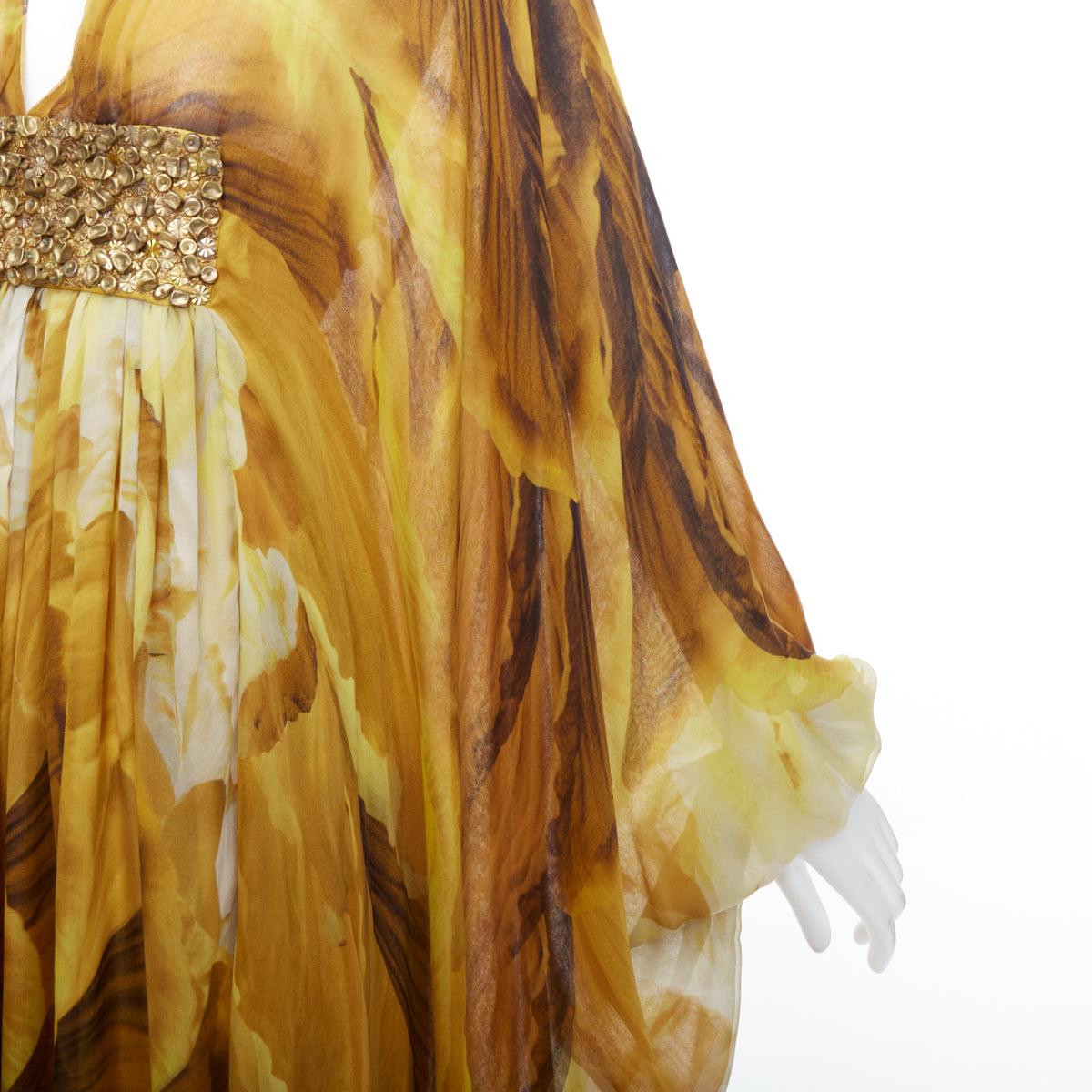 ALEXANDER MCQUEEN SS2011 Runway yellow gold embellished kaftan dress IT38 XS For Sale 4