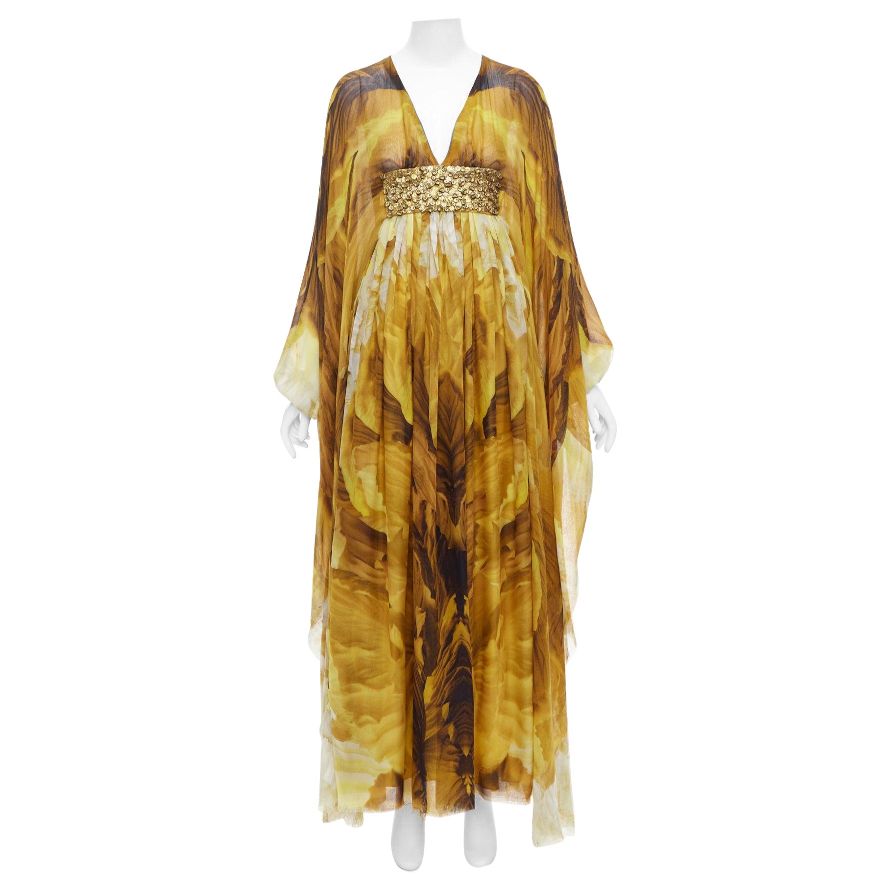 ALEXANDER MCQUEEN Pasarela SS2011 Vestido caftán amarillo dorado IT38 XS