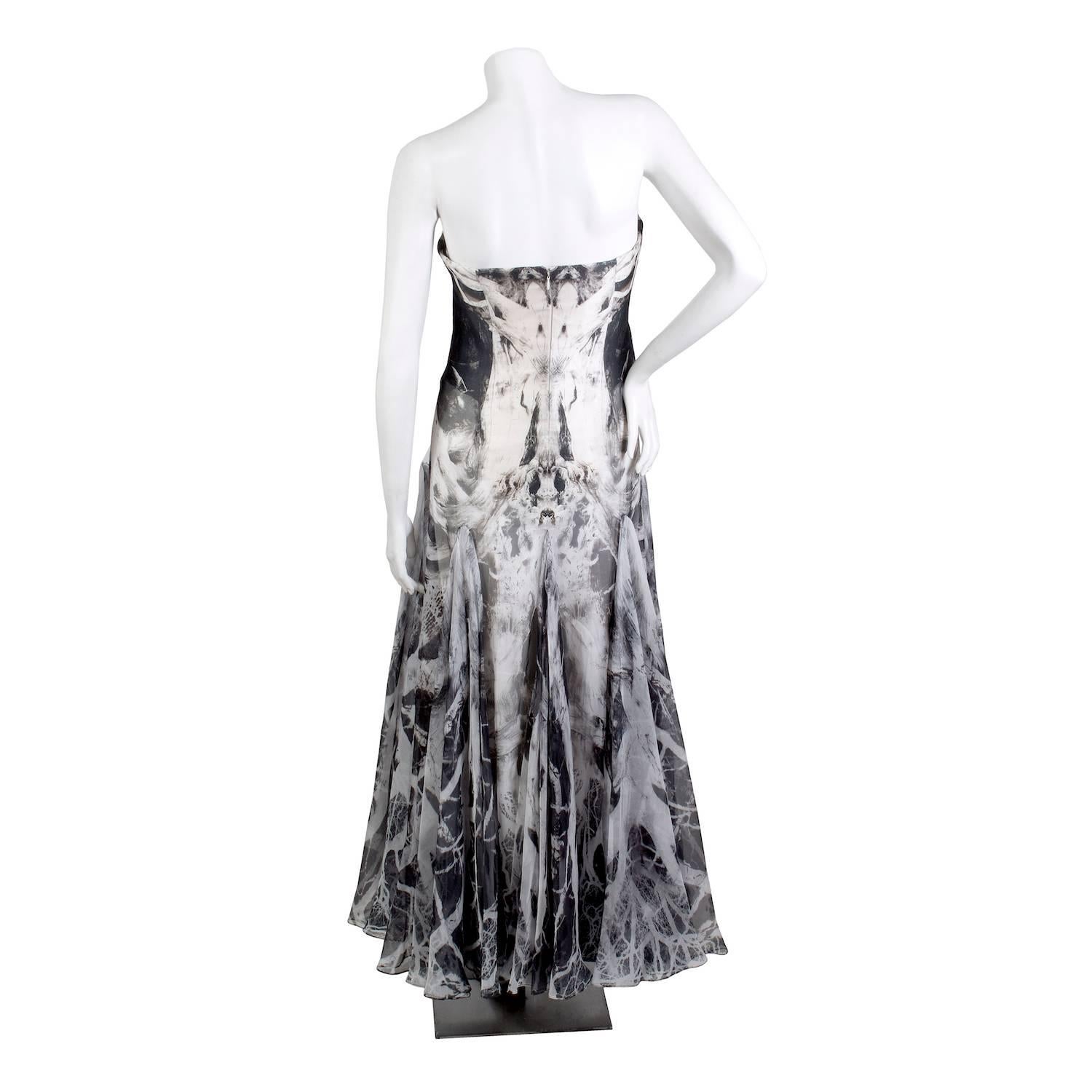 Women's Alexander McQueen Strapless Gown with Black and White Photographic Print, 2010