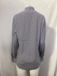 Alexander Mcqueen Stripe and Skull Print Long Sleeve Shirt in Blue Cotton