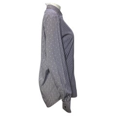Alexander Mcqueen Stripe and Skull Print Long Sleeve Shirt in Blue Cotton