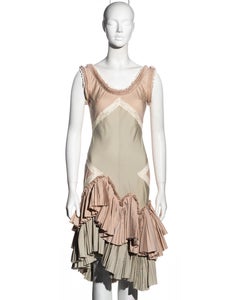 Alexander McQueen striped cotton and lace dress with pleated skirt, ss 2005