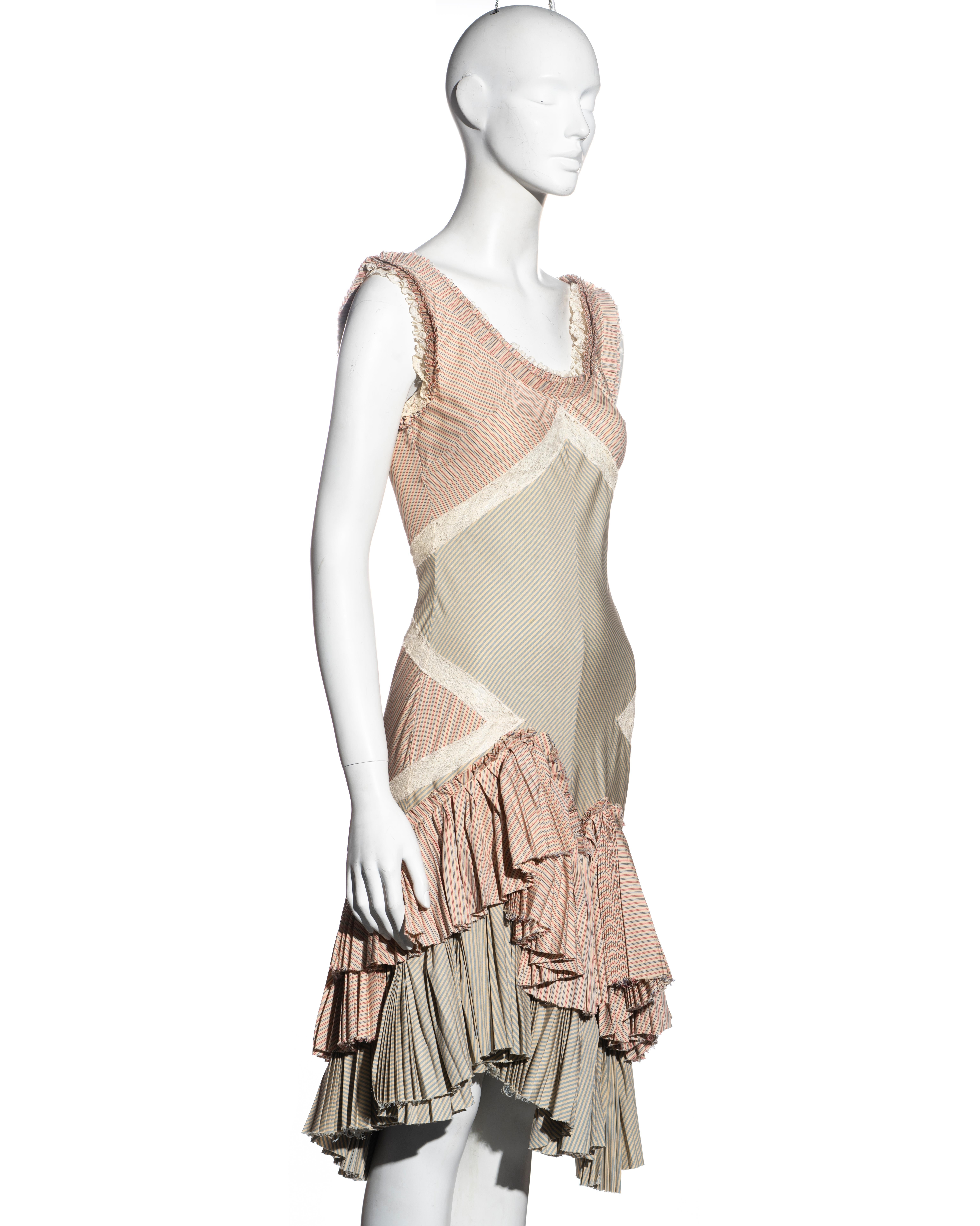 Alexander McQueen striped cotton and lace dress with pleated skirt, ss 2005 In Excellent Condition For Sale In London, GB