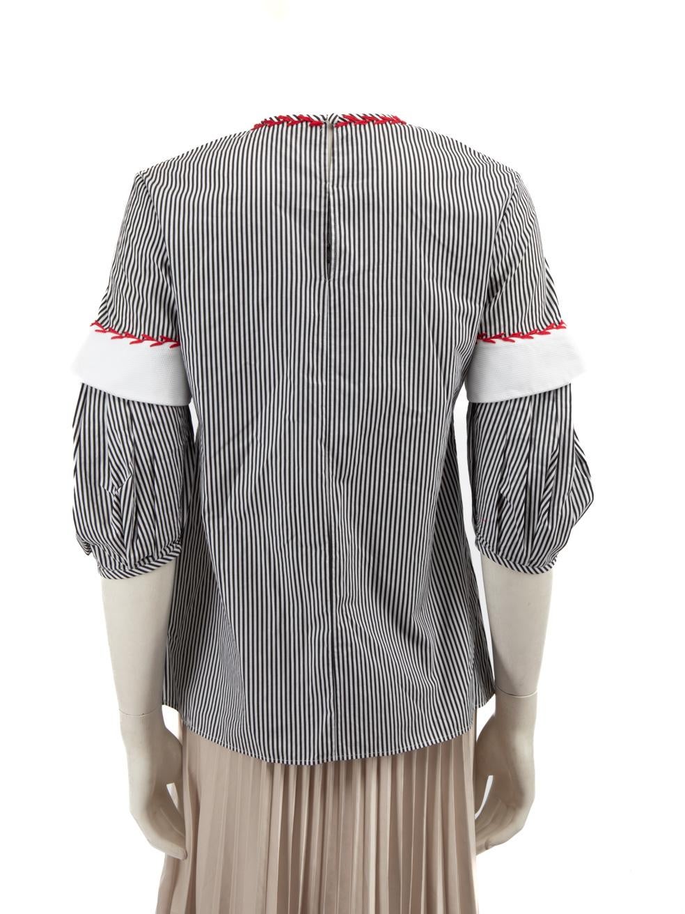 Gray Alexander McQueen Striped Red Stitch Detail Blouse Size XS For Sale