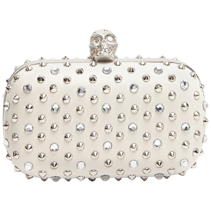 Alexander McQueen Stud & Crystal Skull-Clasp Clutch Bag