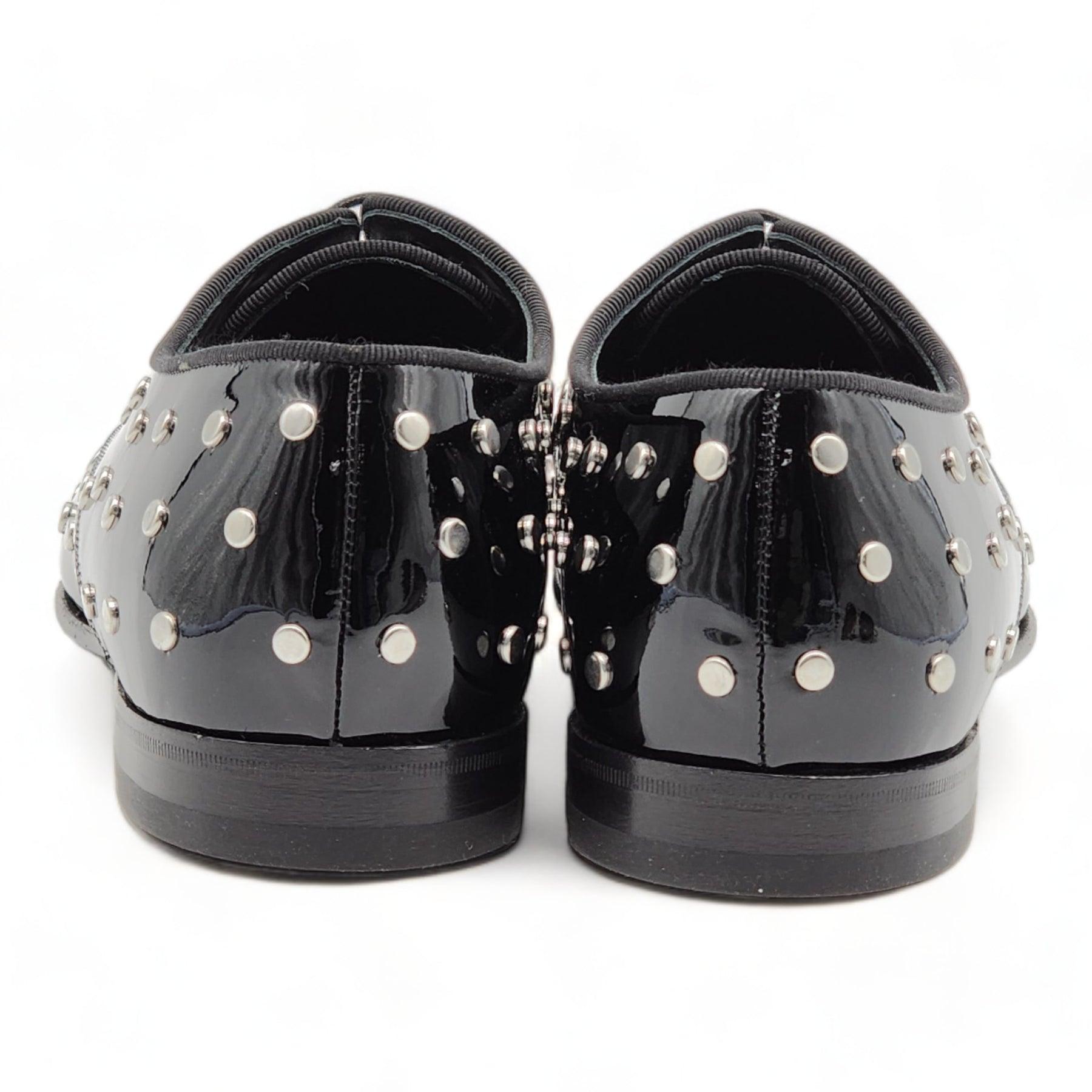 Alexander McQueen Studded Derby Shoes with Patent Leather in Black In Excellent Condition For Sale In Los Angeles, CA
