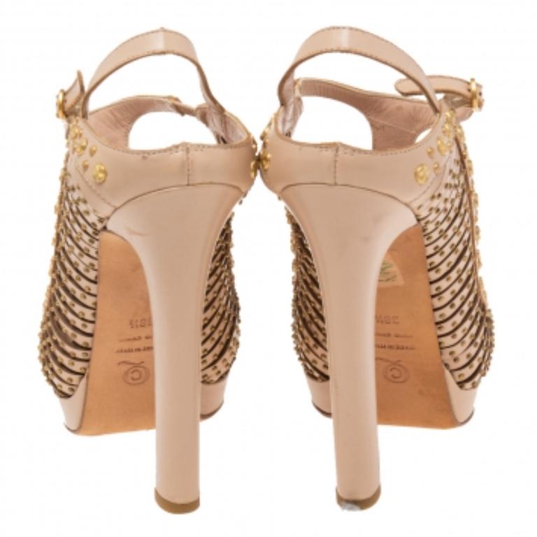 Women's Alexander McQueen Studded Leather T-Strap Slingback Platform Sandals Size 38.5 For Sale