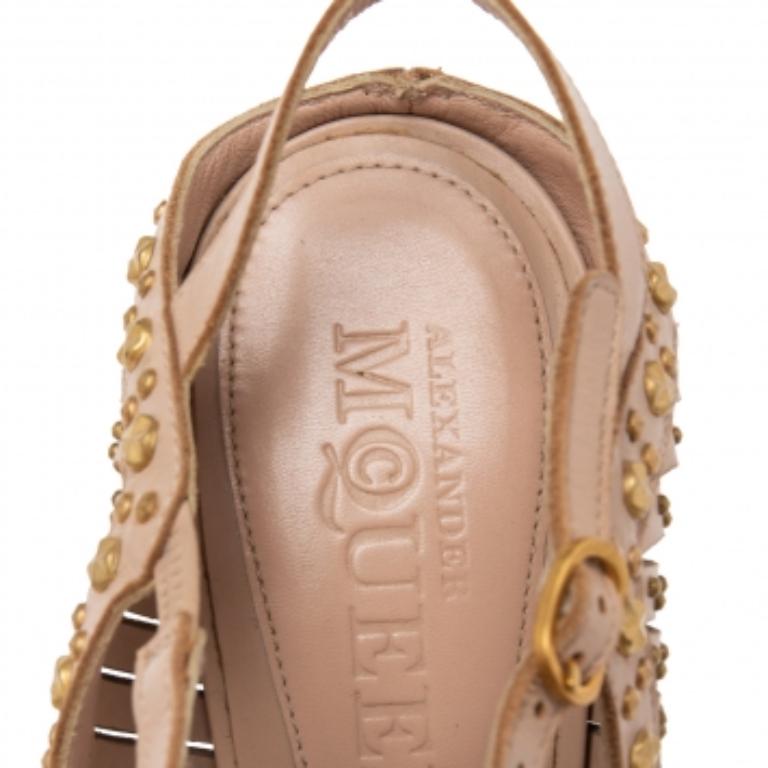 Alexander McQueen Studded Leather T-Strap Slingback Platform Sandals Size 38.5 For Sale 2