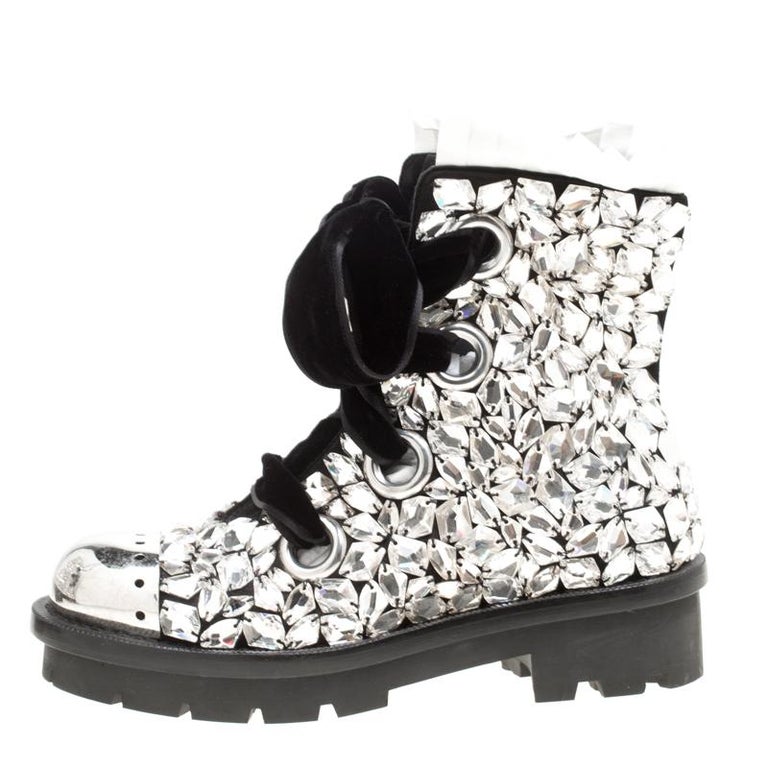 Alexander McQueen Suede All Over Crystals Pleat Trim Platform Biker