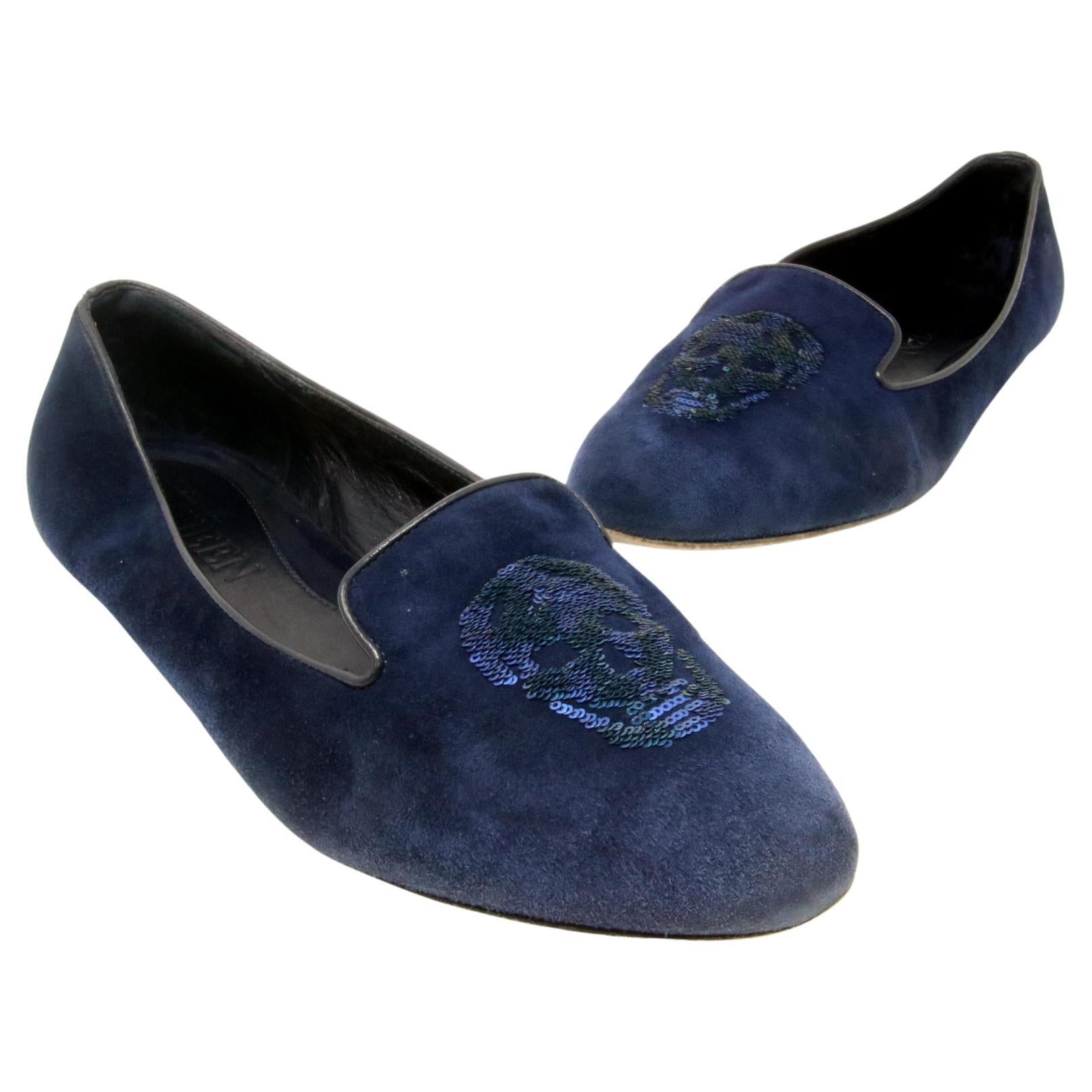 Alexander Mcqueen Suede and Sequin Skull Logo Flats For Sale