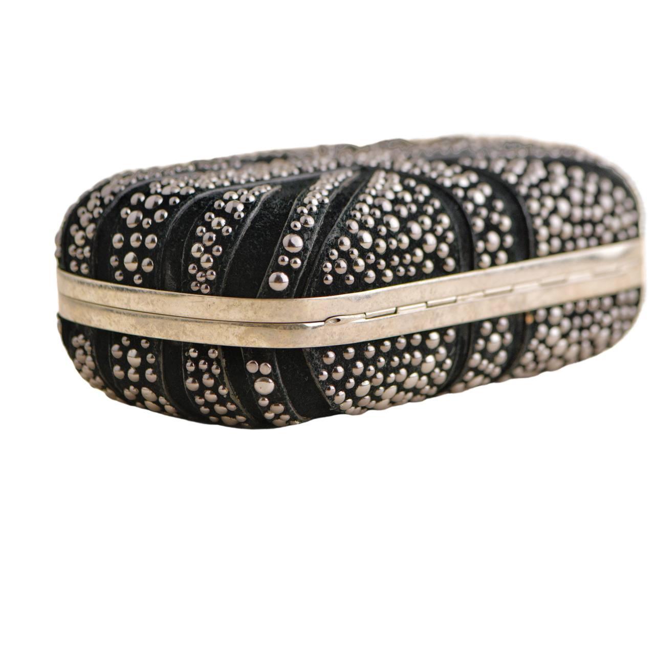 Black Alexander McQueen Suede Studded Britannia Skull Box Clutch Bag