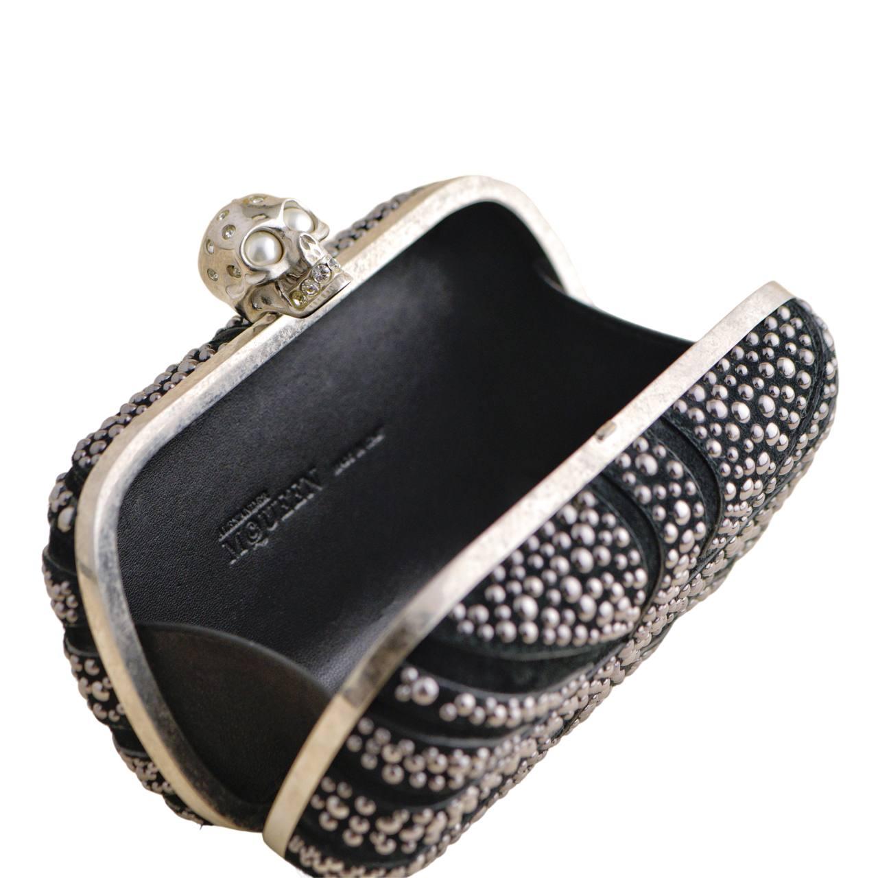 Alexander McQueen Suede Studded Britannia Skull Box Clutch Bag In Excellent Condition In Banbury, GB