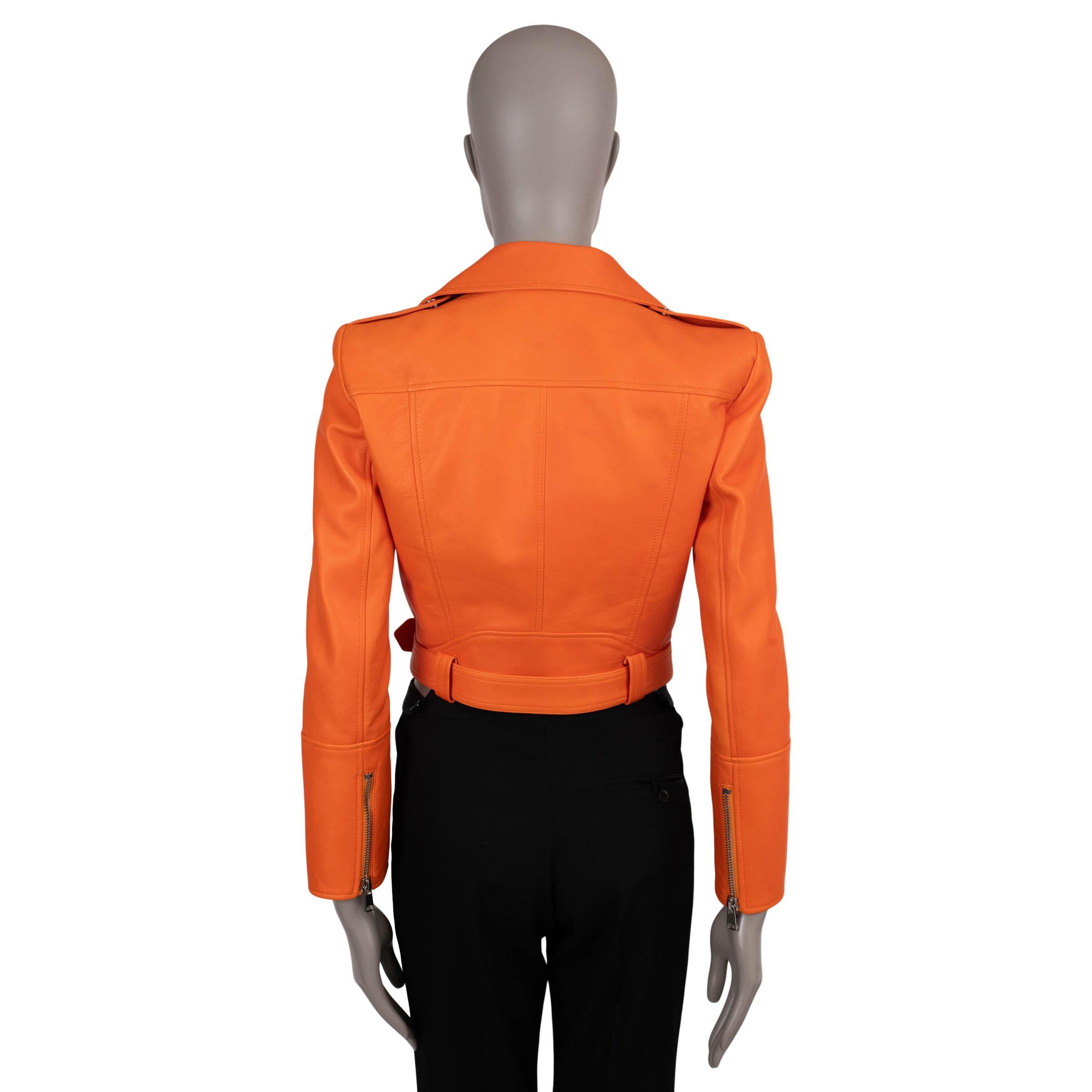 Orange ALEXANDER MCQUEEN Sunset orange leather 2023 CROPPED BIKER Jacket 40 S For Sale
