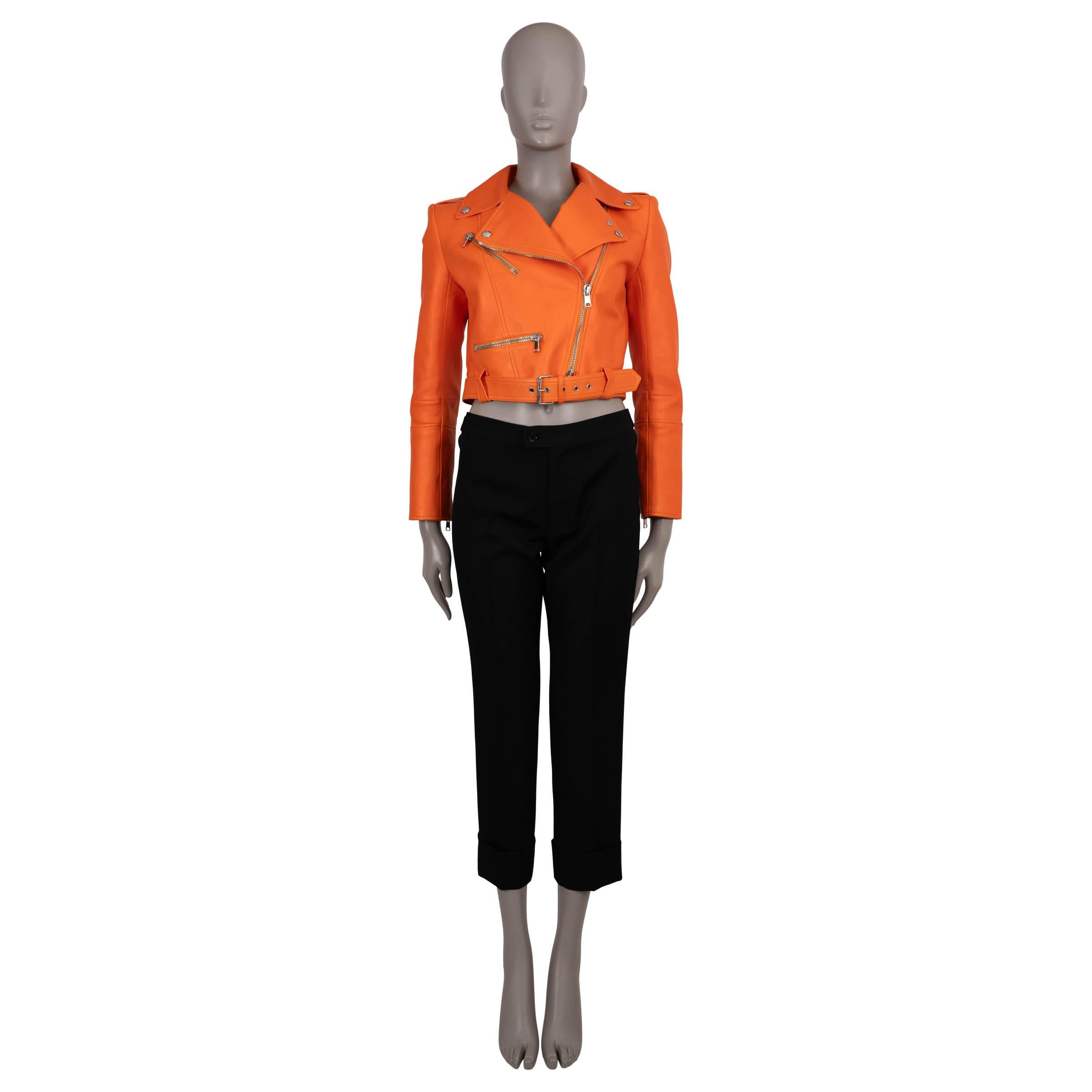 ALEXANDER MCQUEEN Sunset orange leather 2023 CROPPED BIKER Jacket 40 S In Excellent Condition For Sale In Zürich, CH