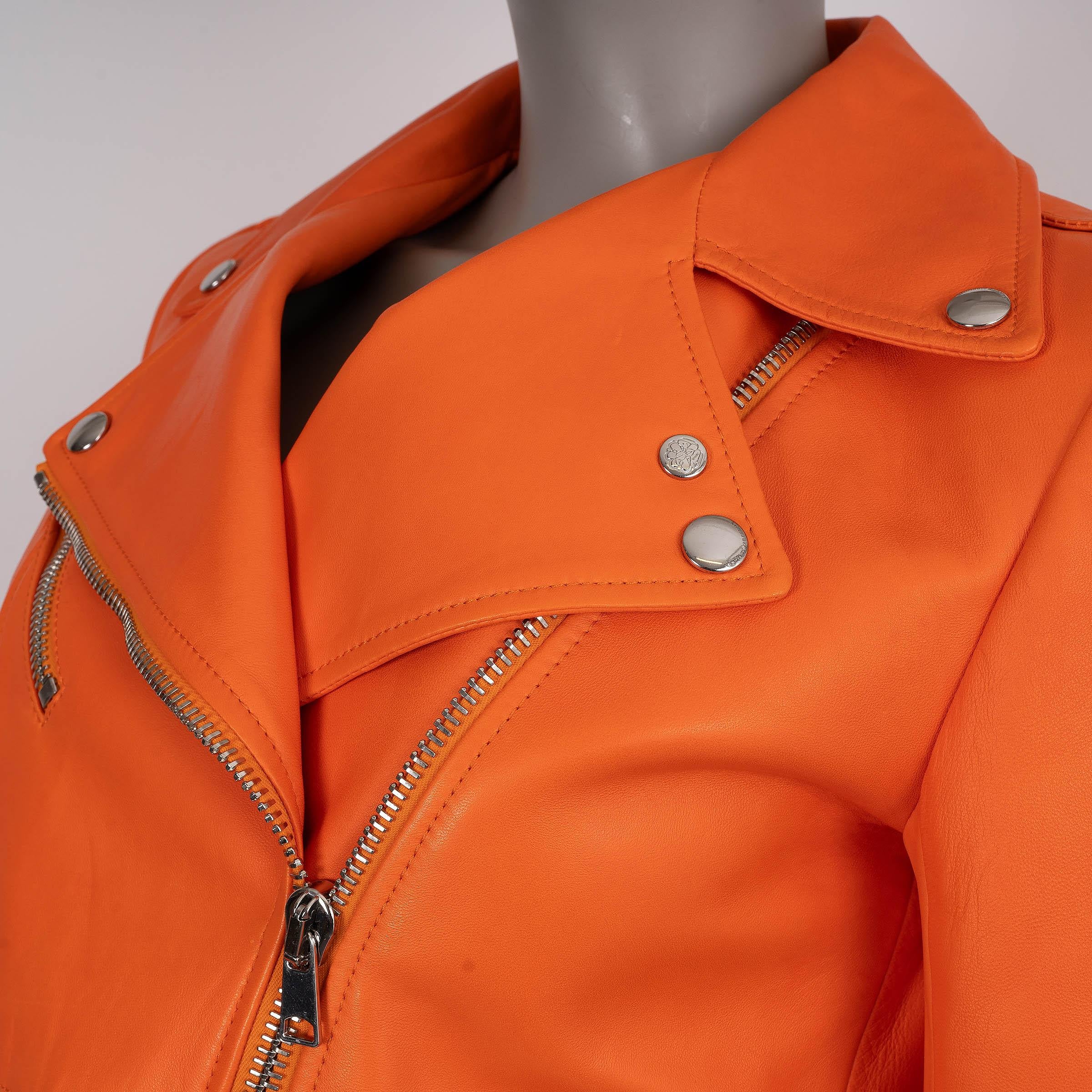 Women's ALEXANDER MCQUEEN Sunset orange leather 2023 CROPPED BIKER Jacket 40 S For Sale