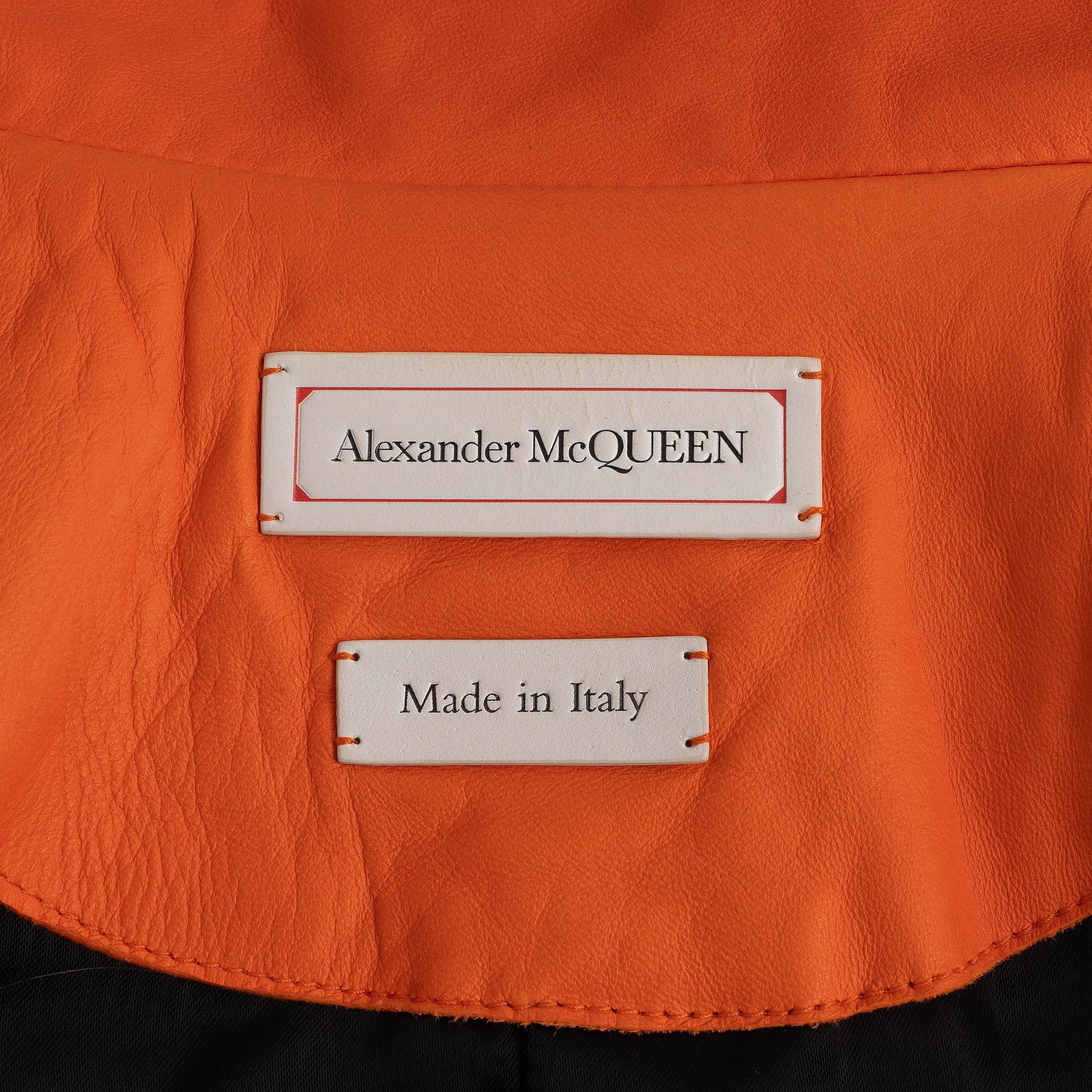 ALEXANDER MCQUEEN Sunset orange leather 2023 CROPPED BIKER Jacket 40 S For Sale 1
