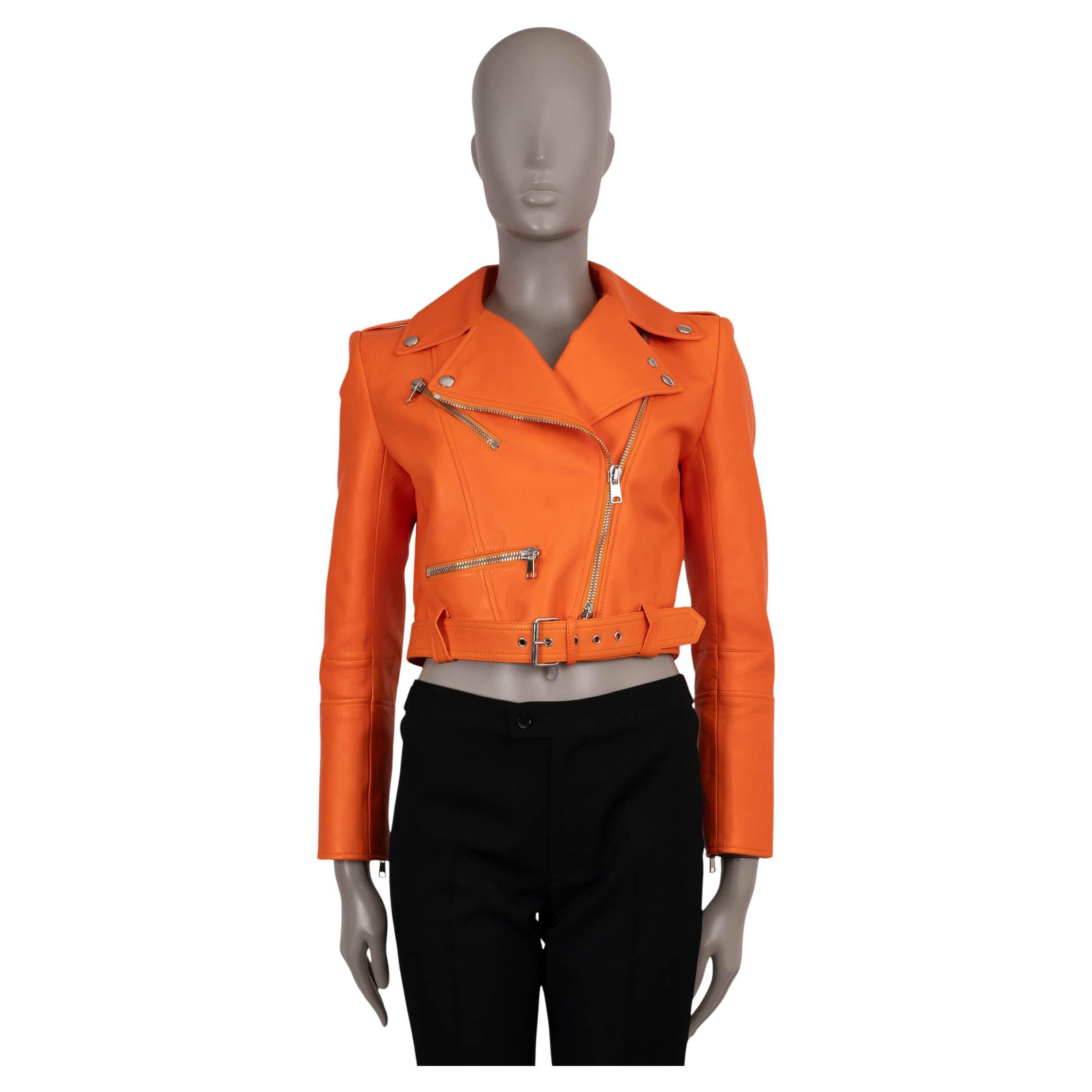 ALEXANDER MCQUEEN Sunset orange leather 2023 CROPPED BIKER Jacket 40 S For Sale