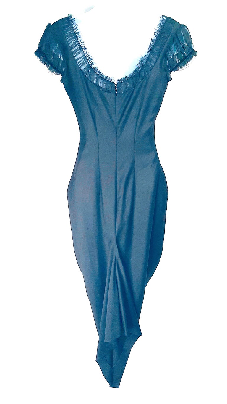 Alexander McQueen 2002 RawEdge Silk Chiffon Draped Wool Black