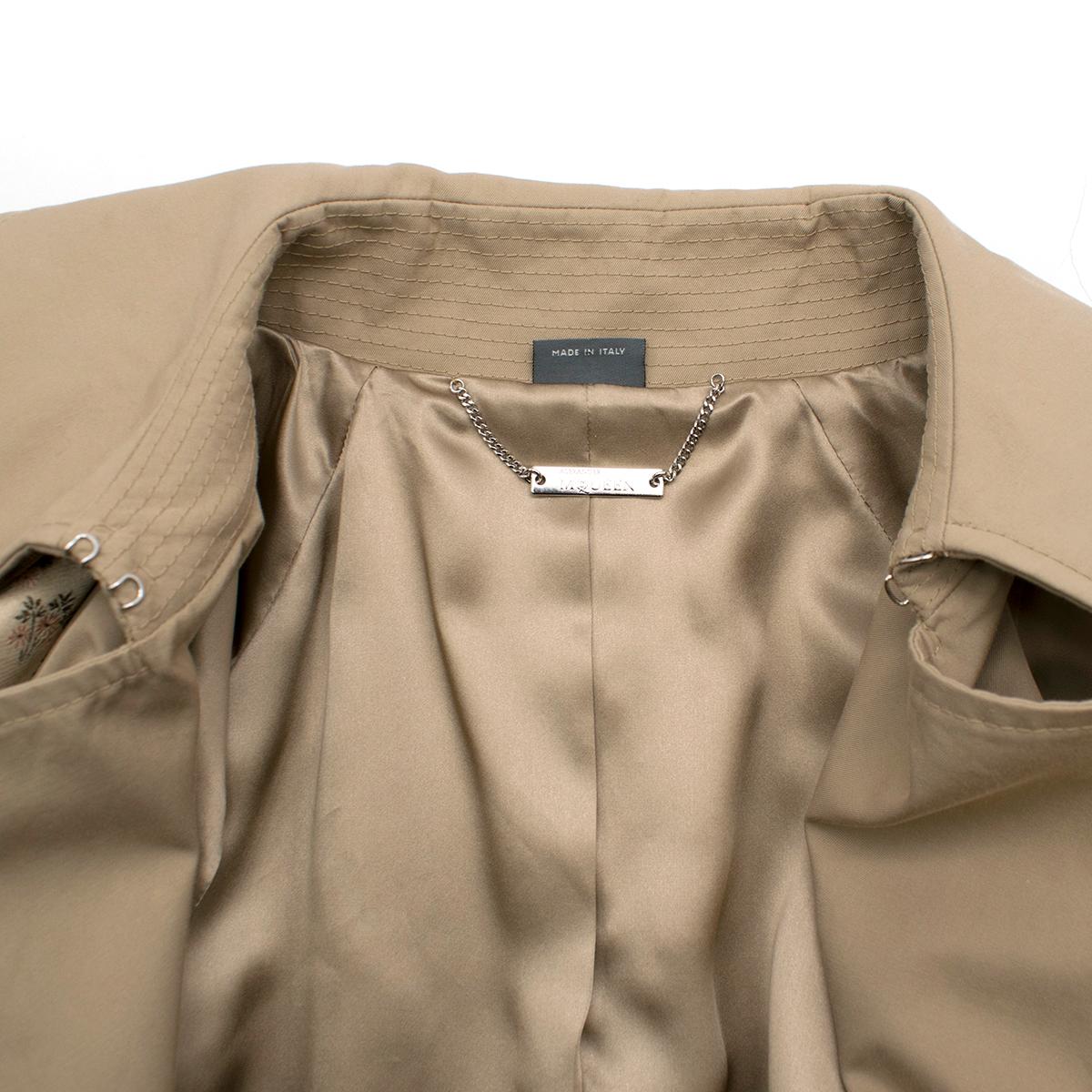 Beige Alexander McQueen Tan Floral Embroidered Short Trench Coat US 6