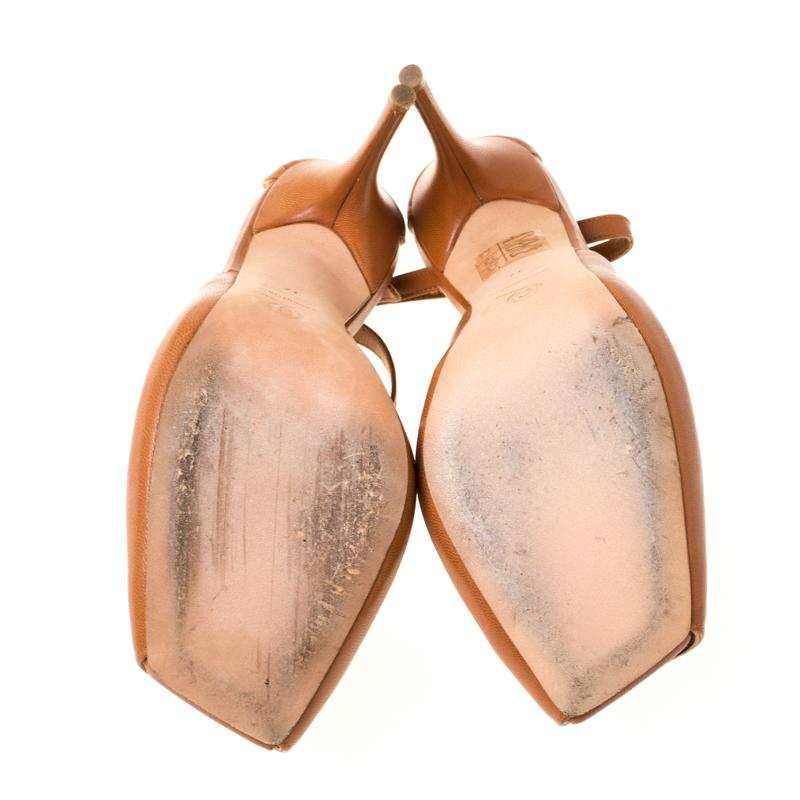 Alexander McQueen Tan Leather Mules Ankle Strap Sandals Size 37 In Good Condition In Dubai, Al Qouz 2