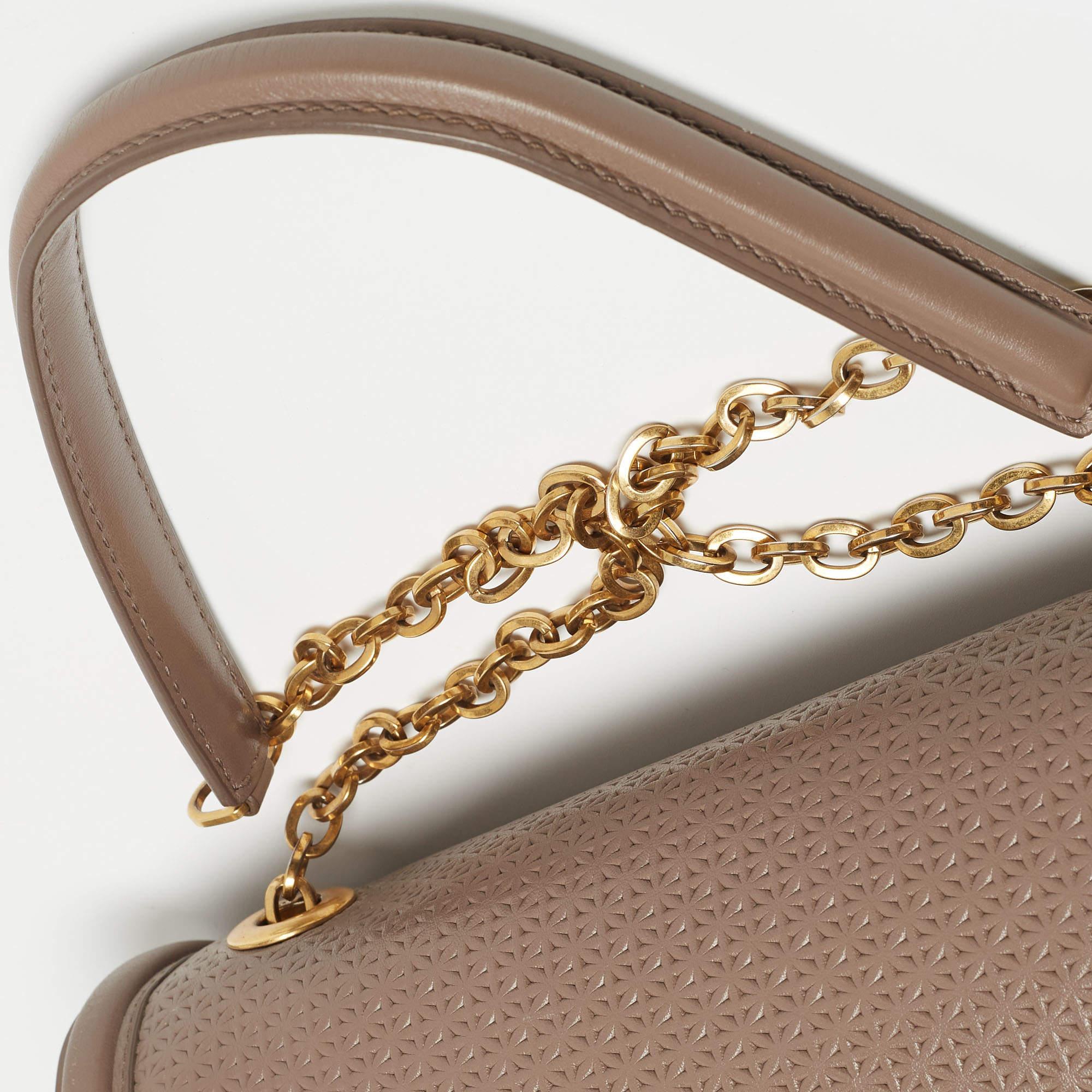 Women's Alexander McQueen Taupe Textured Leather Heroine Chain Shoulder Bag