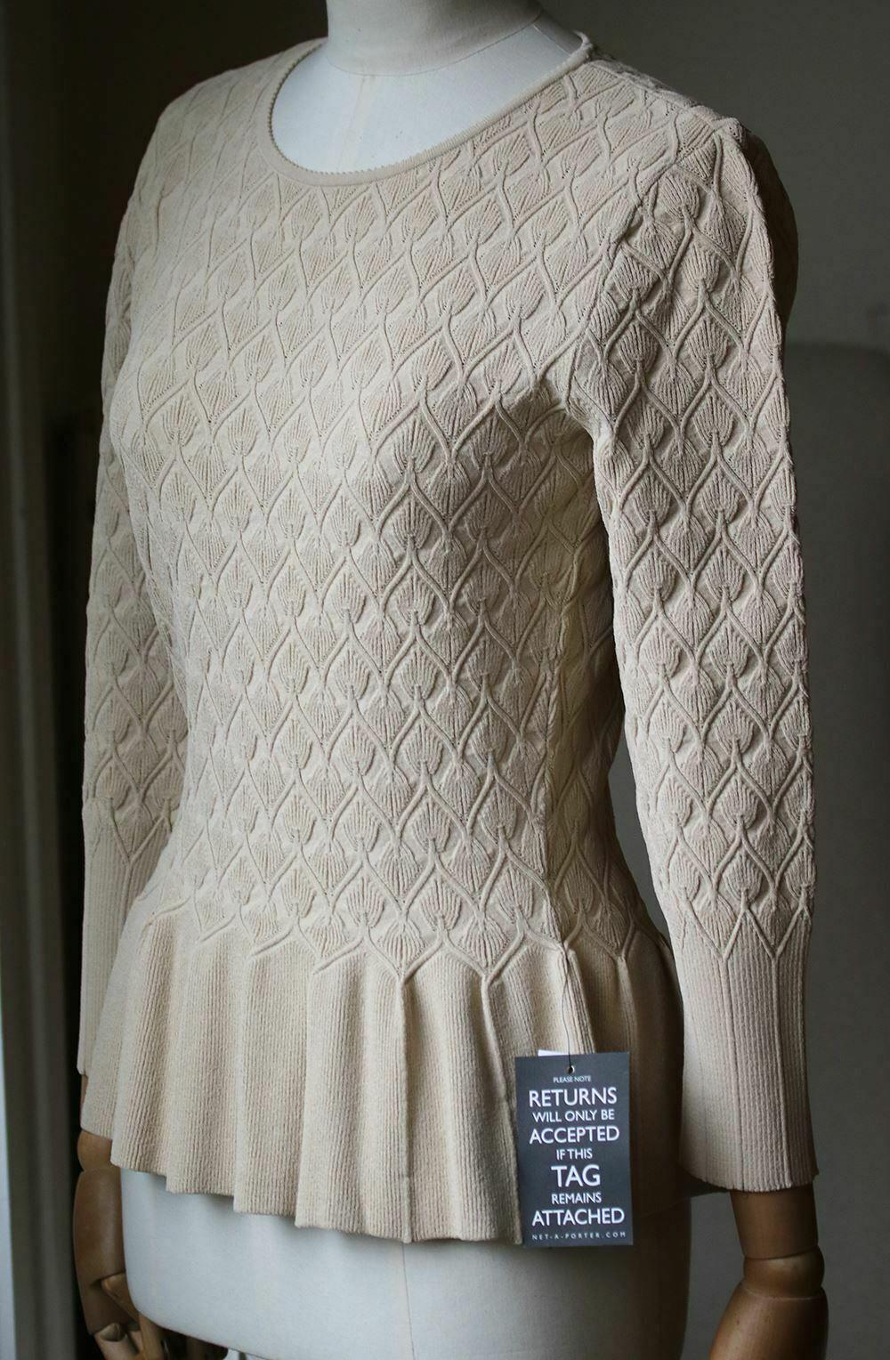 Beige Alexander McQueen Textured Knitted Peplum Top 