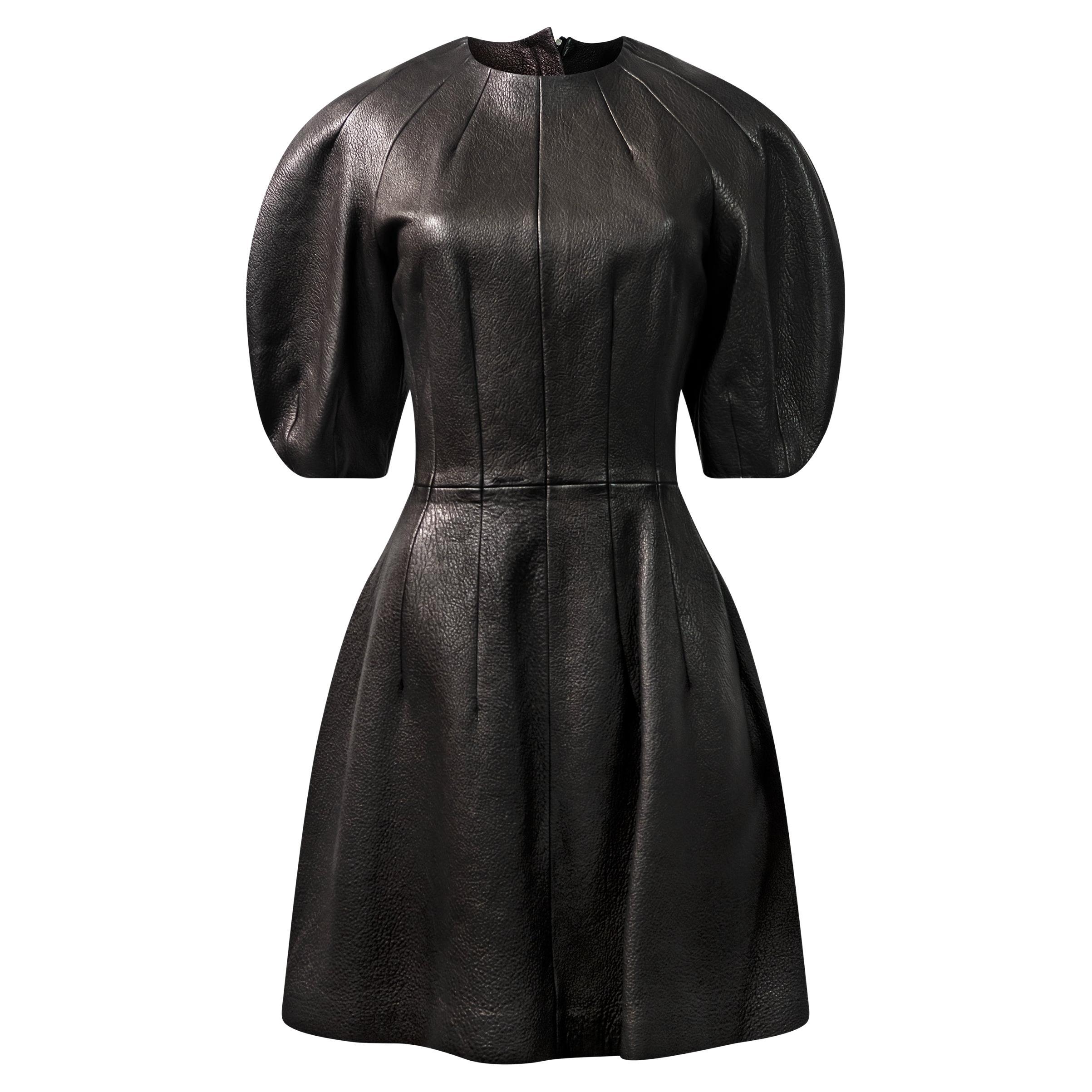 ALEXANDER MCQUEEN Textured Leather Bubble Dress For Sale