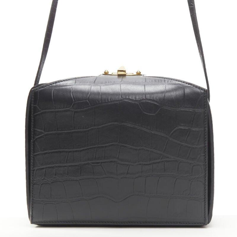 Women's ALEXANDER MCQUEEN The Box black scaled leather gold turn lock crossbody bag