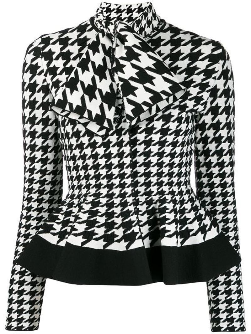 Alexander Mcqueen Tie-neck Houndstooth Patterned Knit Top Cardigan size L For Sale 1